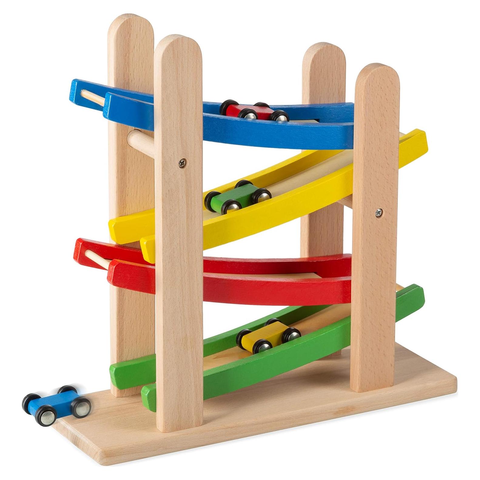 Rampas de Madera Play22 - Pista de Carreras 4 Niveles con 4 Coches