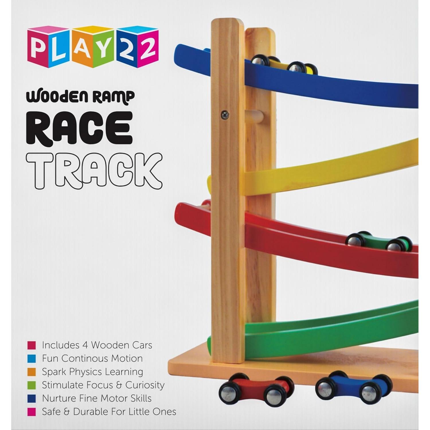 Rampas de Madera Play22 - Pista de Carreras 4 Niveles con 4 Coches