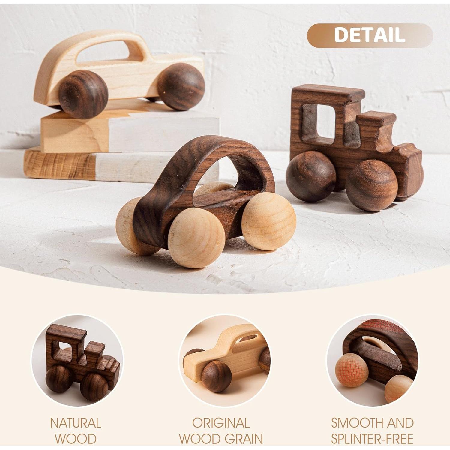 Juego de Juguetes de Madera para Bebés 3 Piezas - Vehículos Montessori