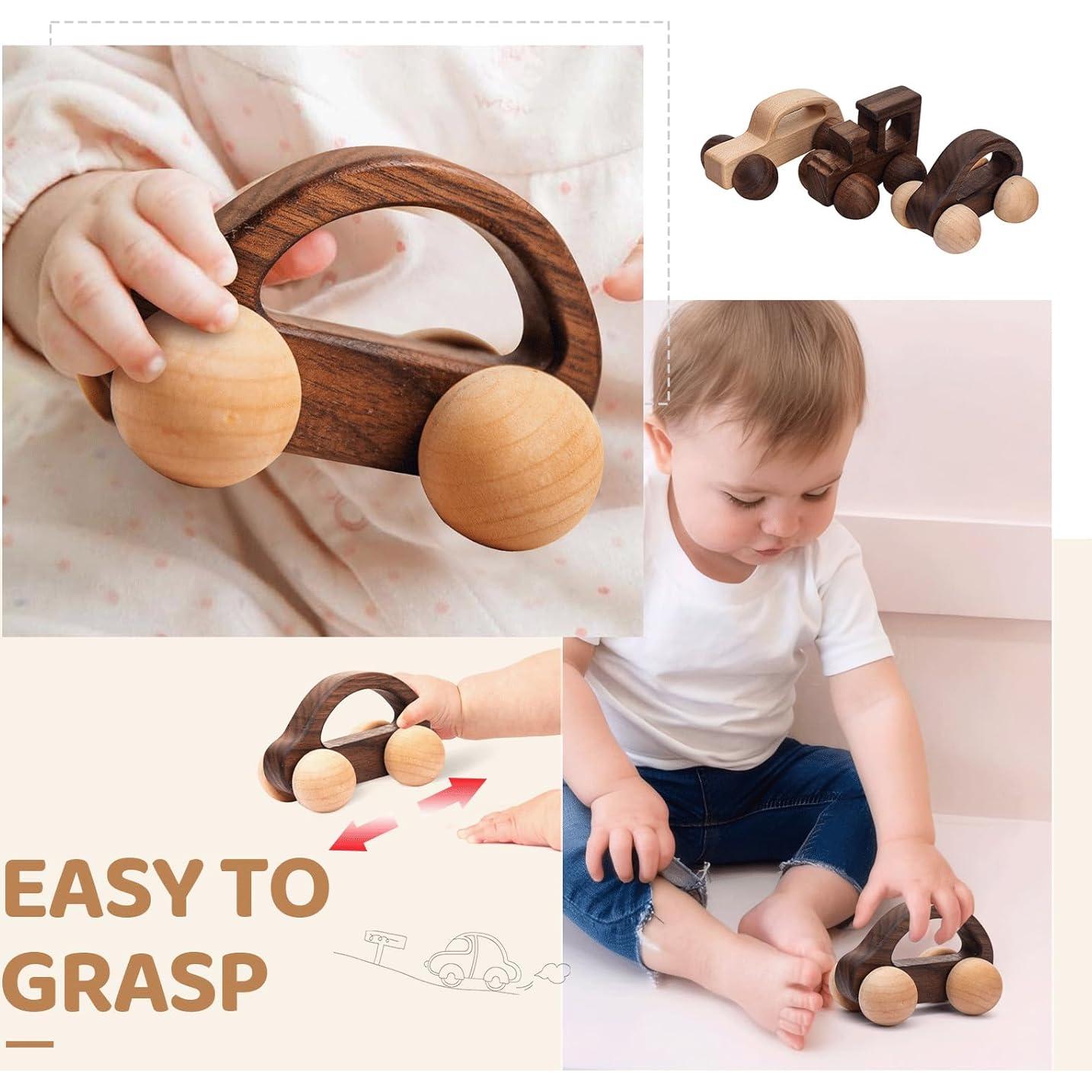 Juego de Juguetes de Madera para Bebés 3 Piezas - Vehículos Montessori