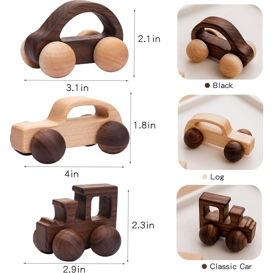 Juego de Juguetes de Madera para Bebés 3 Piezas - Vehículos Montessori