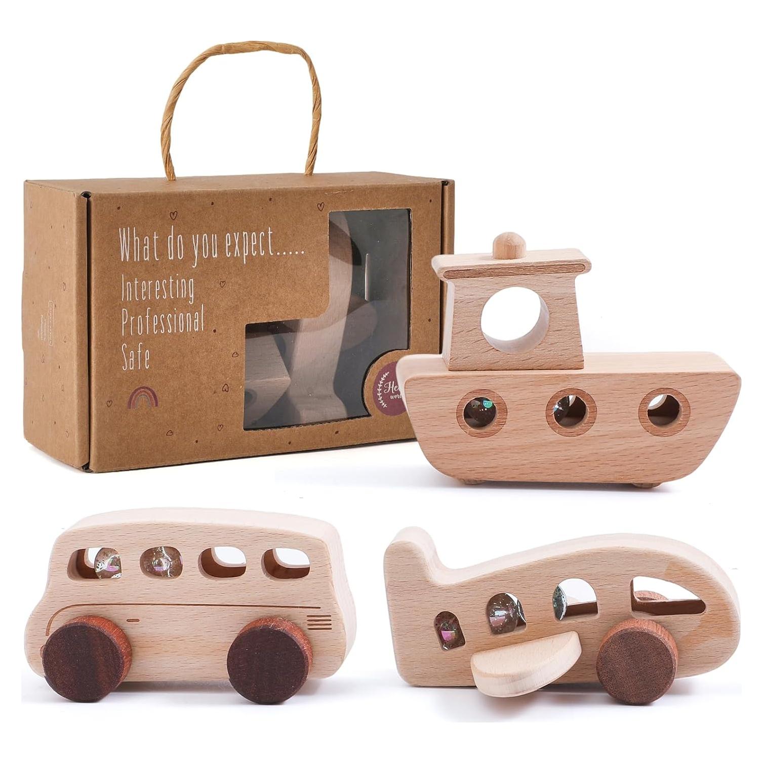 Mordedor de Madera 3 Piezas Coches Barco Avión para Bebés