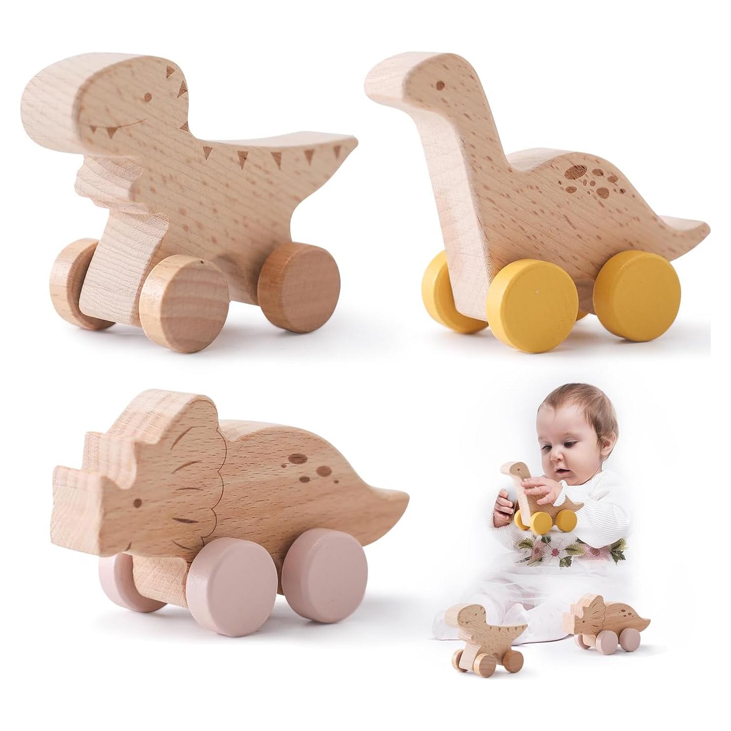 Juguetes de Coche de Madera Dinosaurio ibwaae 3 Piezas