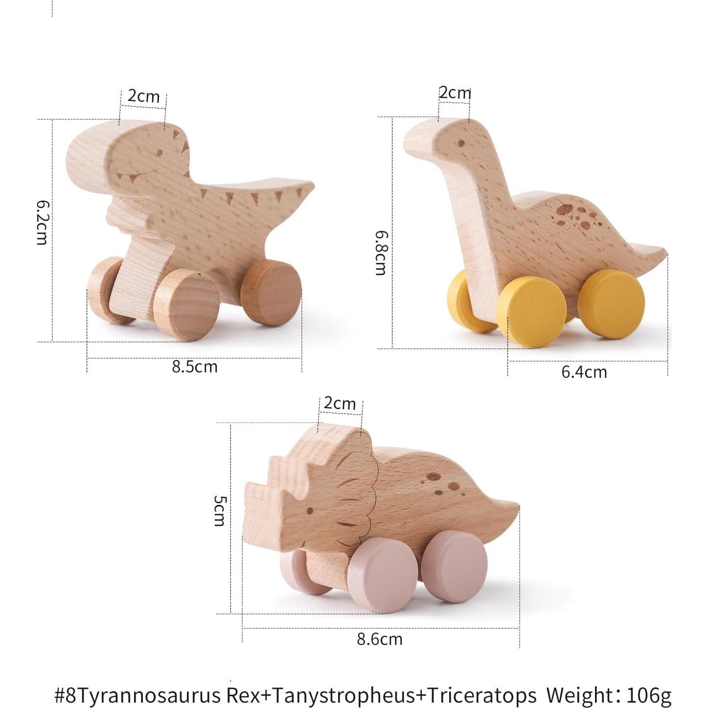 Juguetes de Coche de Madera Dinosaurio ibwaae 3 Piezas