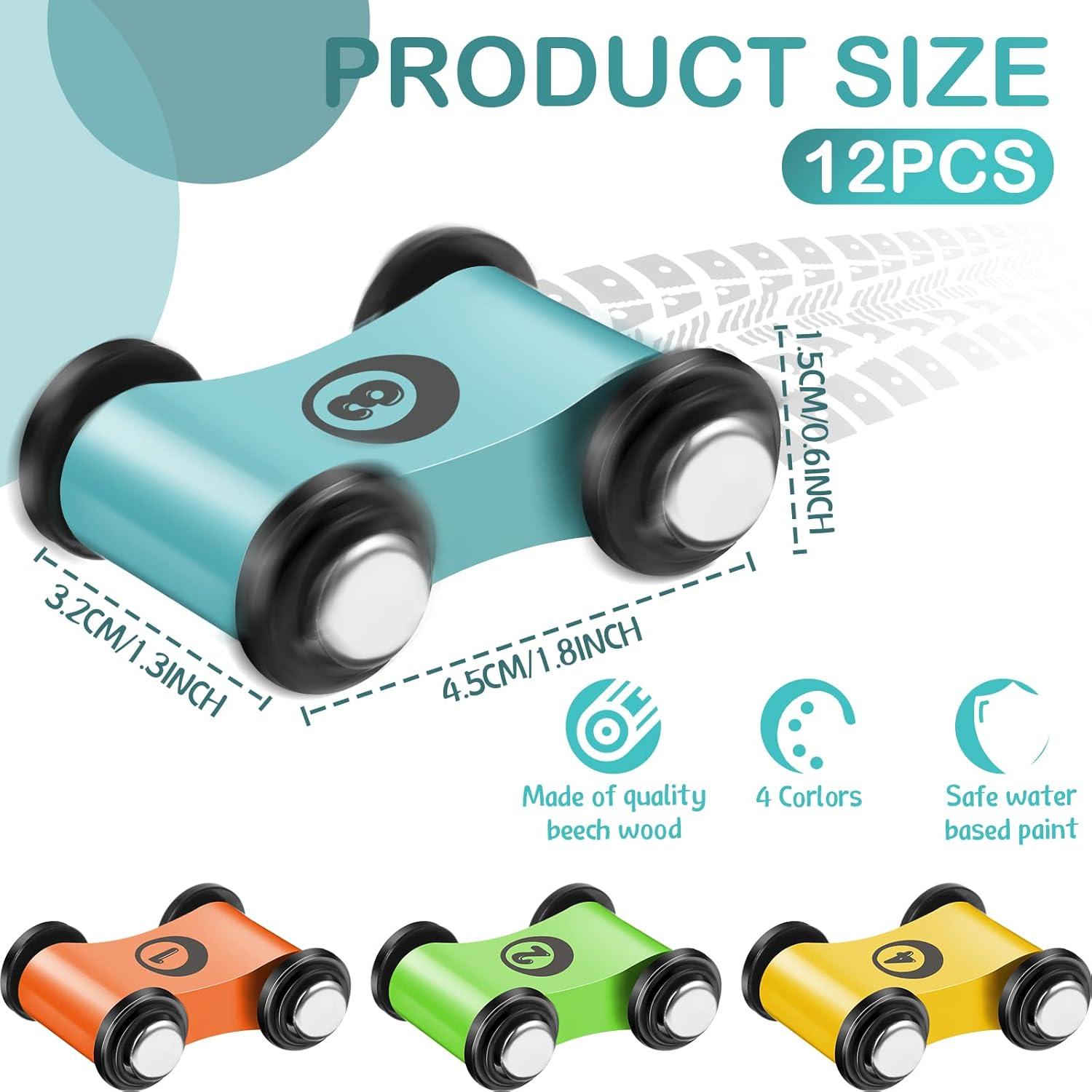 Mini Coches de Madera Chivao 12 Piezas para Pista de Carreras