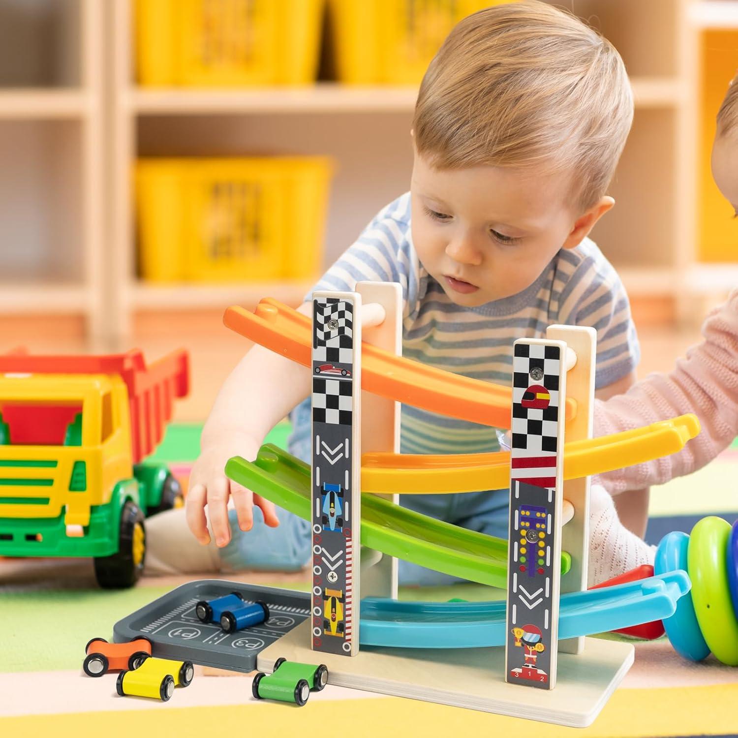 Juego de Carreras de Rampas de Madera WOOD CITY con 4 Coches