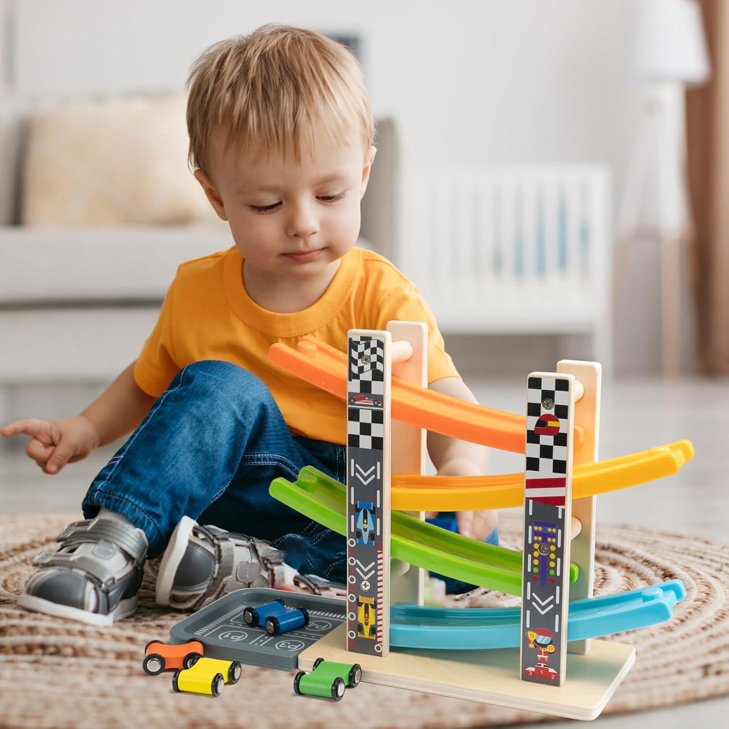Juego de Carreras de Rampas de Madera WOOD CITY con 4 Coches