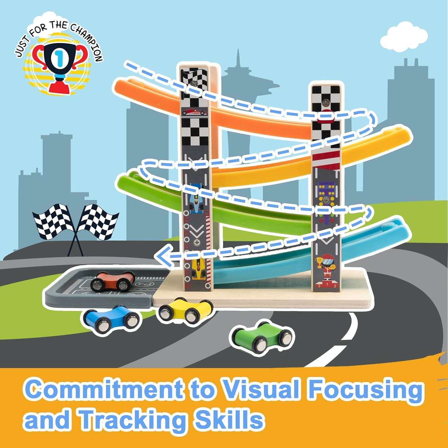 Juego de Carreras de Rampas de Madera WOOD CITY con 4 Coches