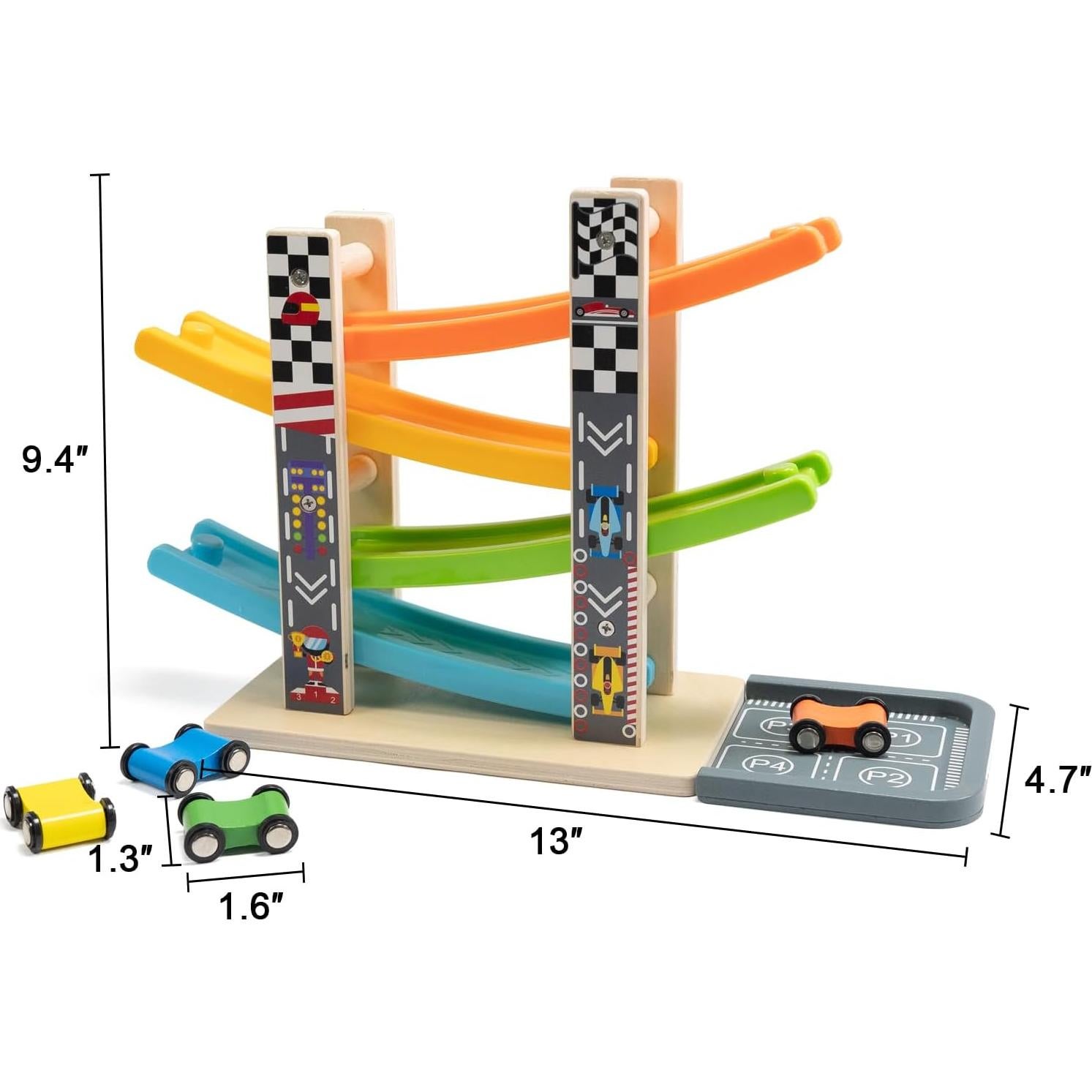 Juego de Carreras de Rampas de Madera WOOD CITY con 4 Coches