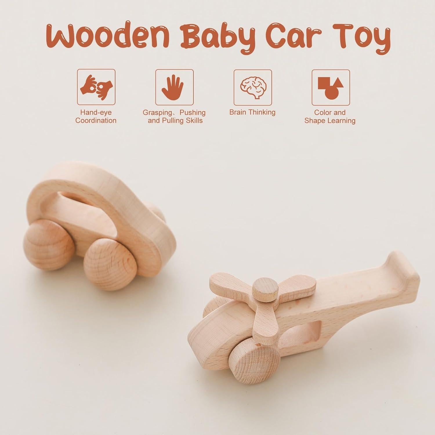 Juguetes de Madera Montessori para Bebés - Coches y Aviones 2 Piezas