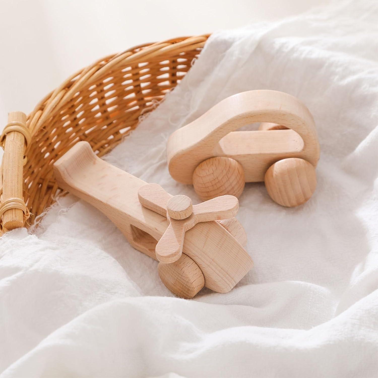 Juguetes de Madera Montessori para Bebés - Coches y Aviones 2 Piezas