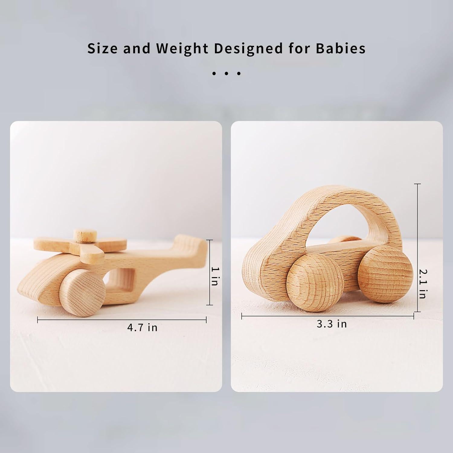 Juguetes de Madera Montessori para Bebés - Coches y Aviones 2 Piezas