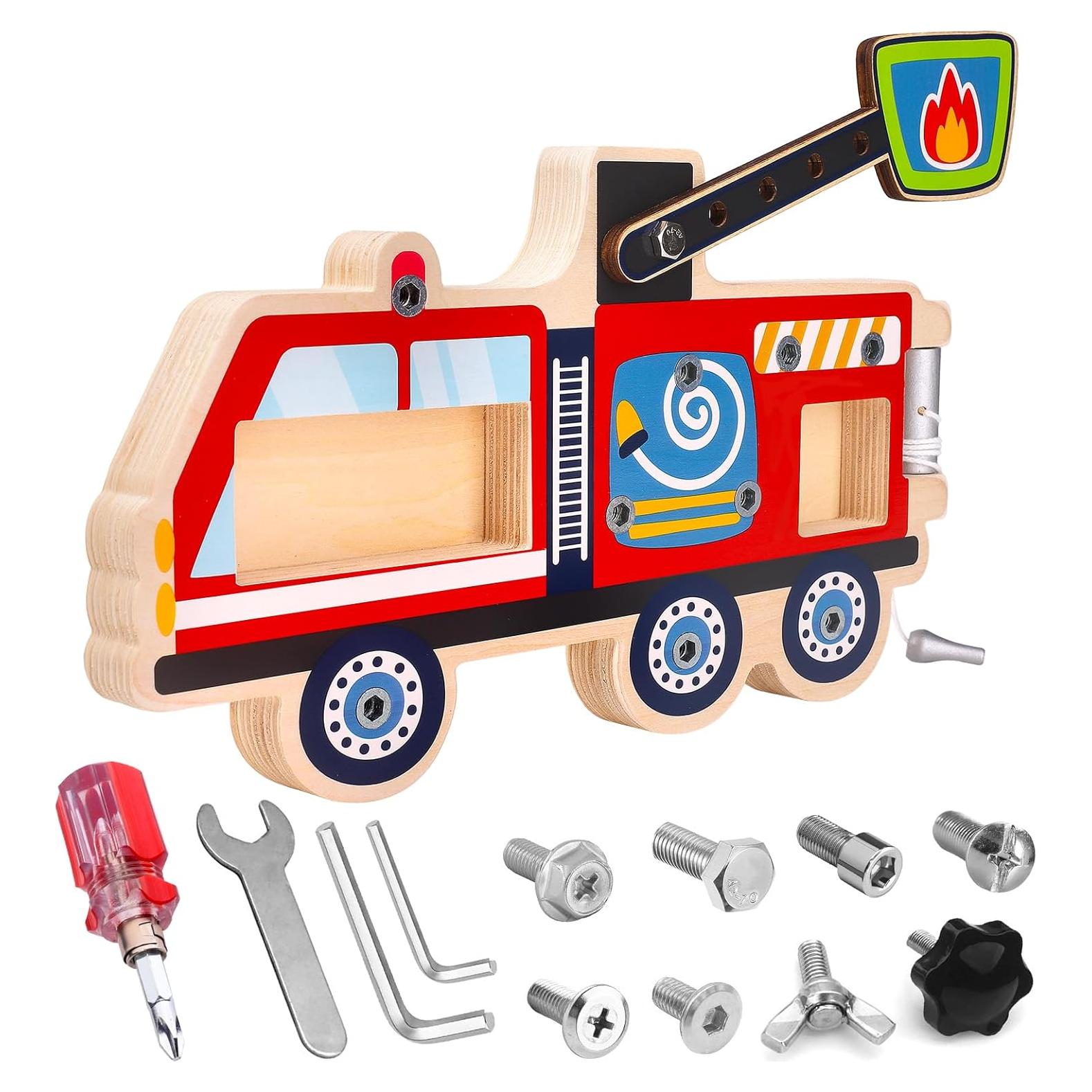 Juguete de Madera Montessori Camión de Bomberos 14.5x5.8 cm