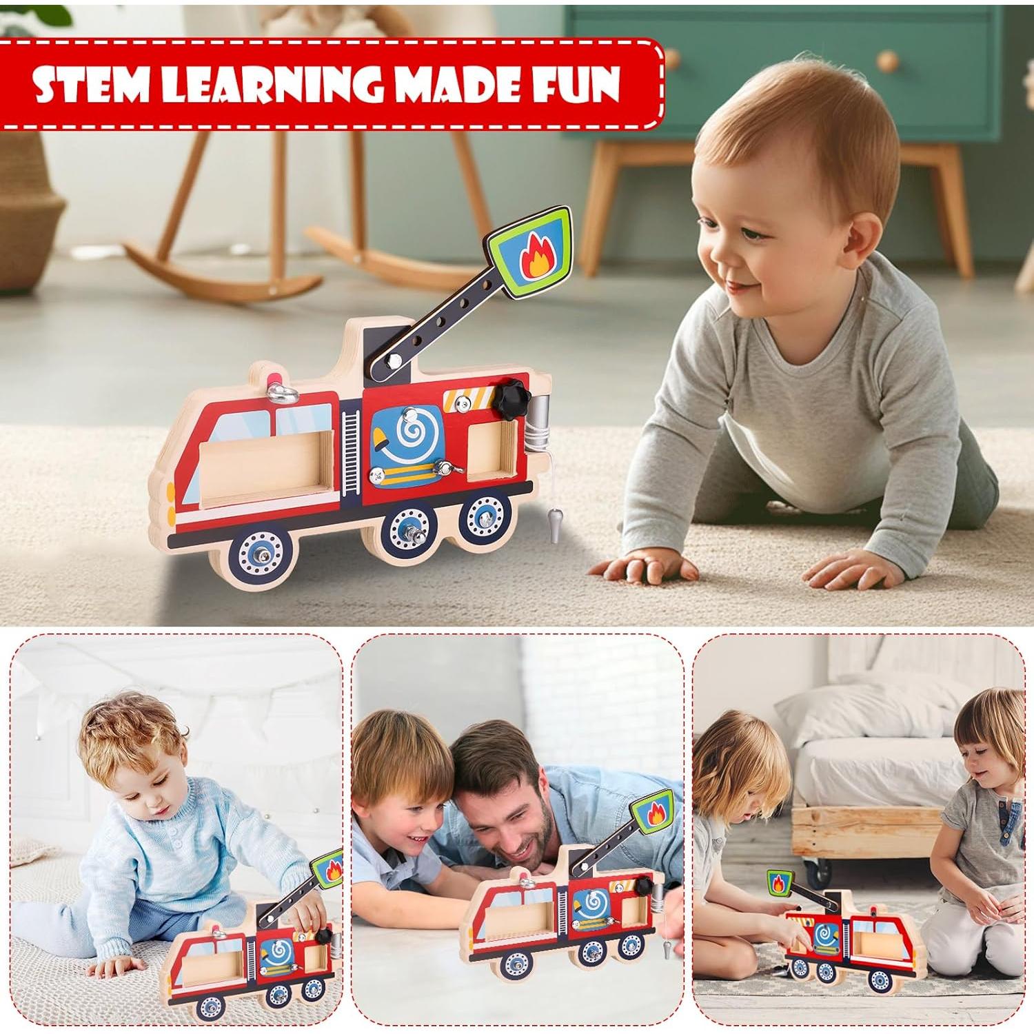 Juguete de Madera Montessori Camión de Bomberos 14.5x5.8 cm