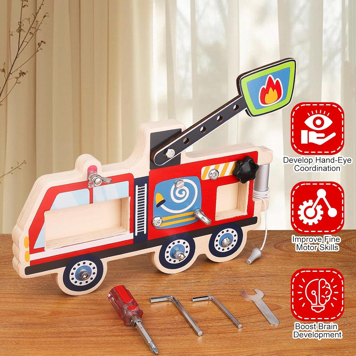 Juguete de Madera Montessori Camión de Bomberos 14.5x5.8 cm