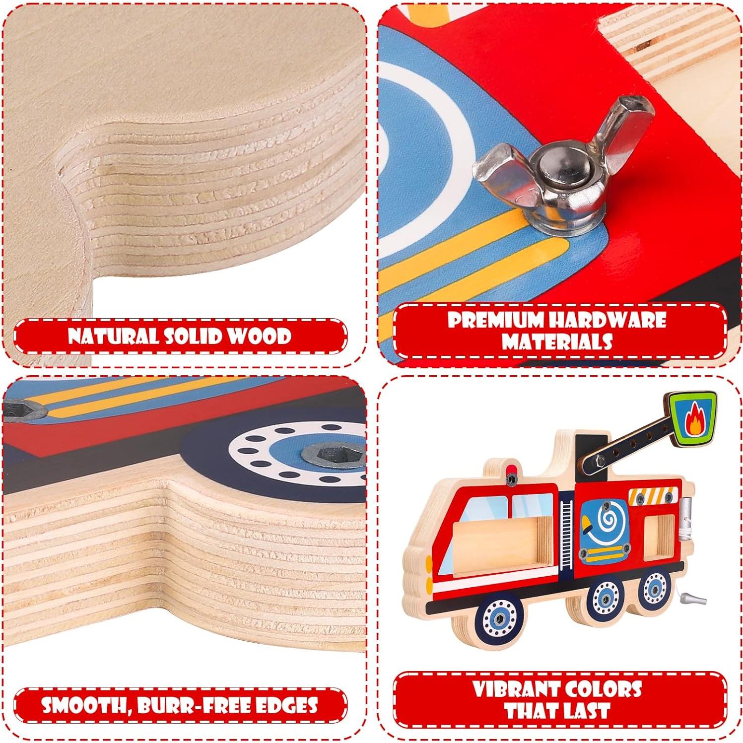 Juguete de Madera Montessori Camión de Bomberos 14.5x5.8 cm