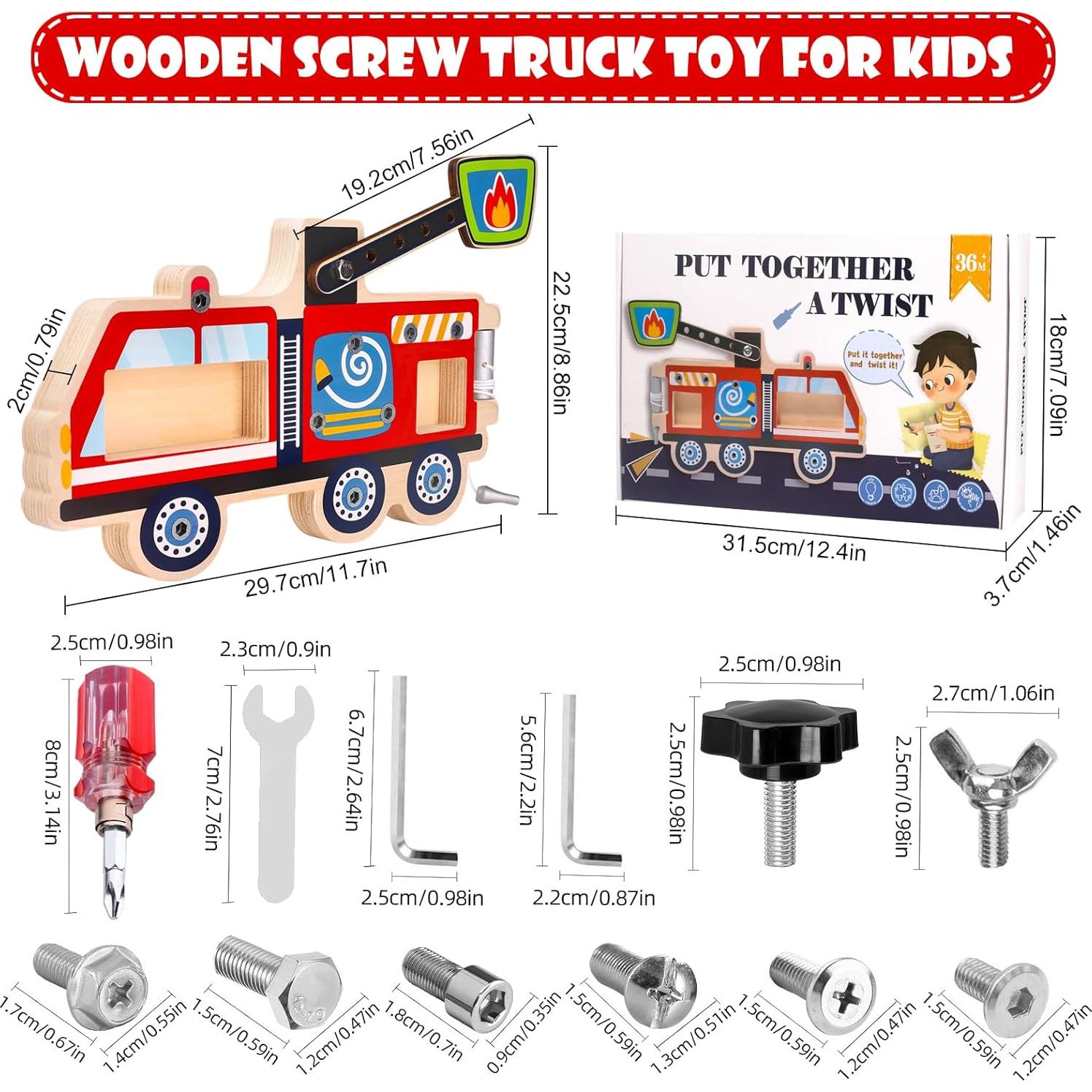 Juguete de Madera Montessori Camión de Bomberos 14.5x5.8 cm