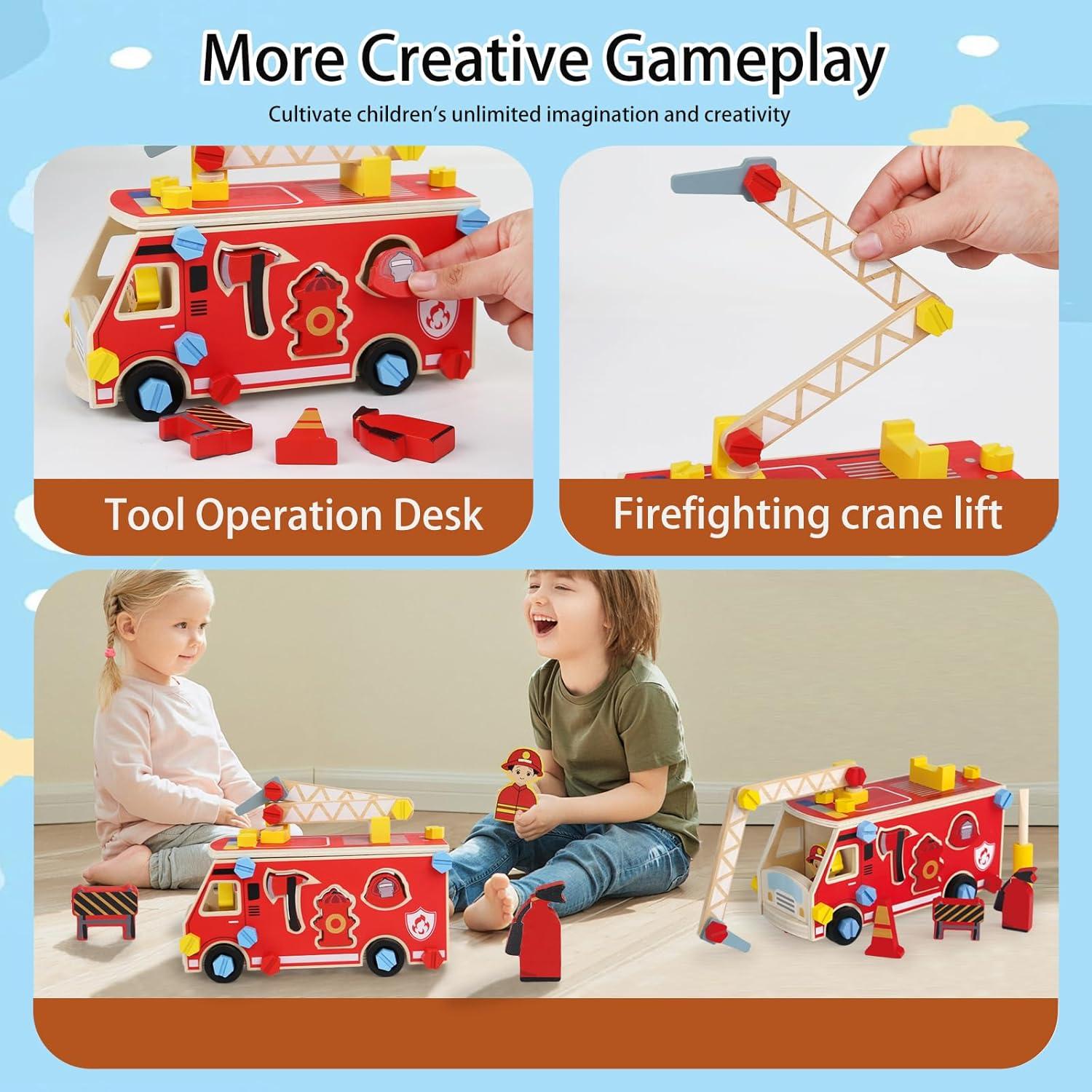 Juguete de Camión de Bomberos LOVELAND - Madera Desmontable STEM