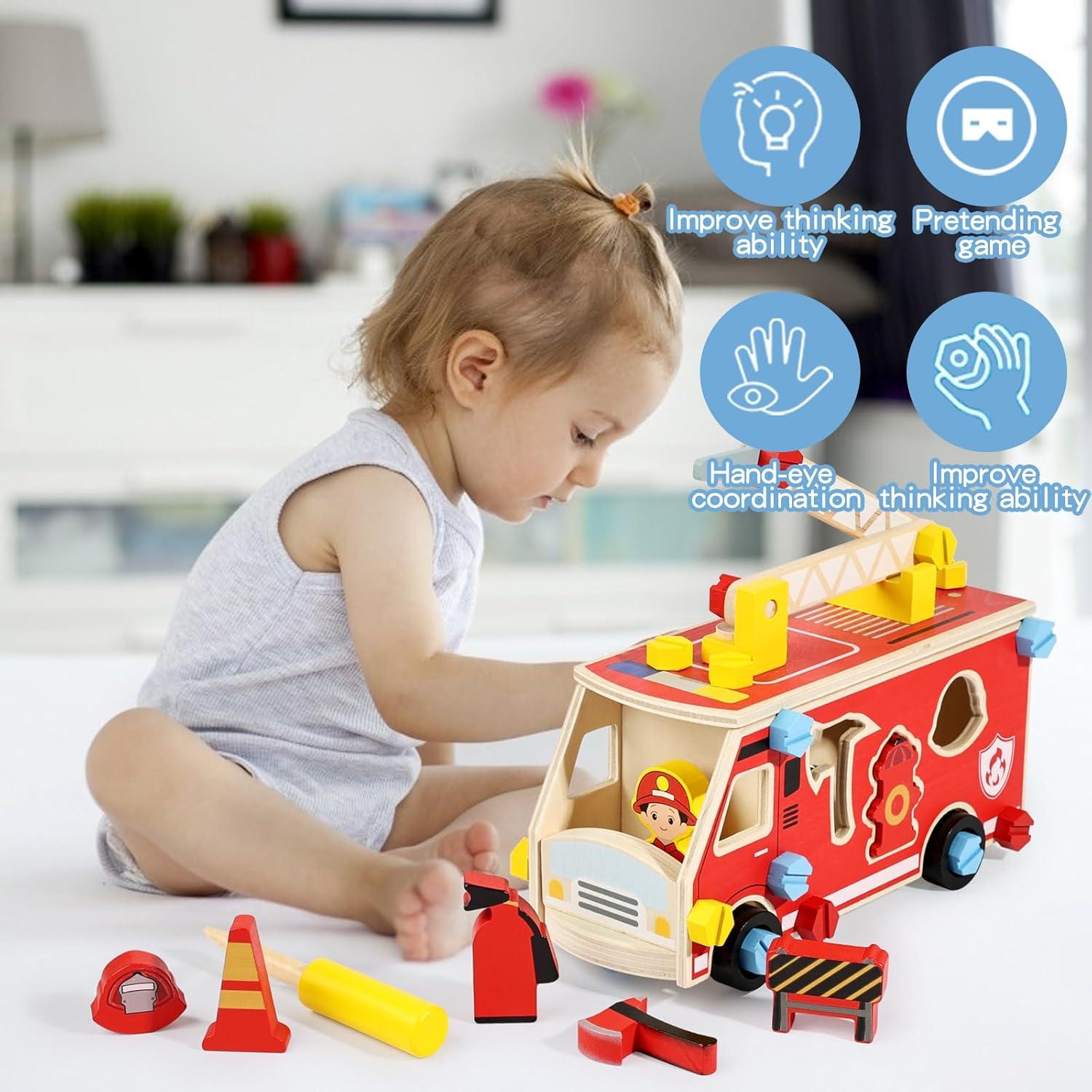 Juguete de Camión de Bomberos LOVELAND - Madera Desmontable STEM