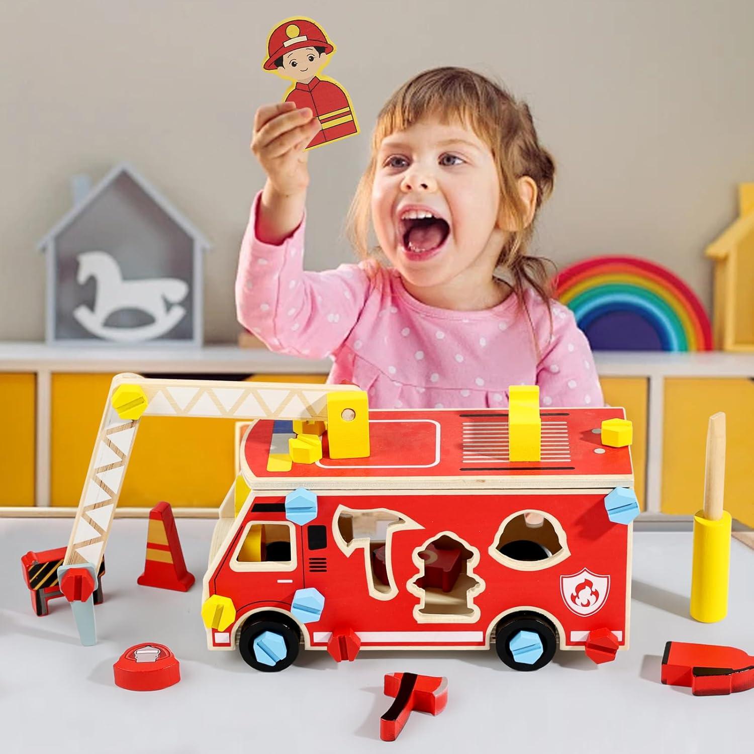 Juguete de Camión de Bomberos LOVELAND - Madera Desmontable STEM