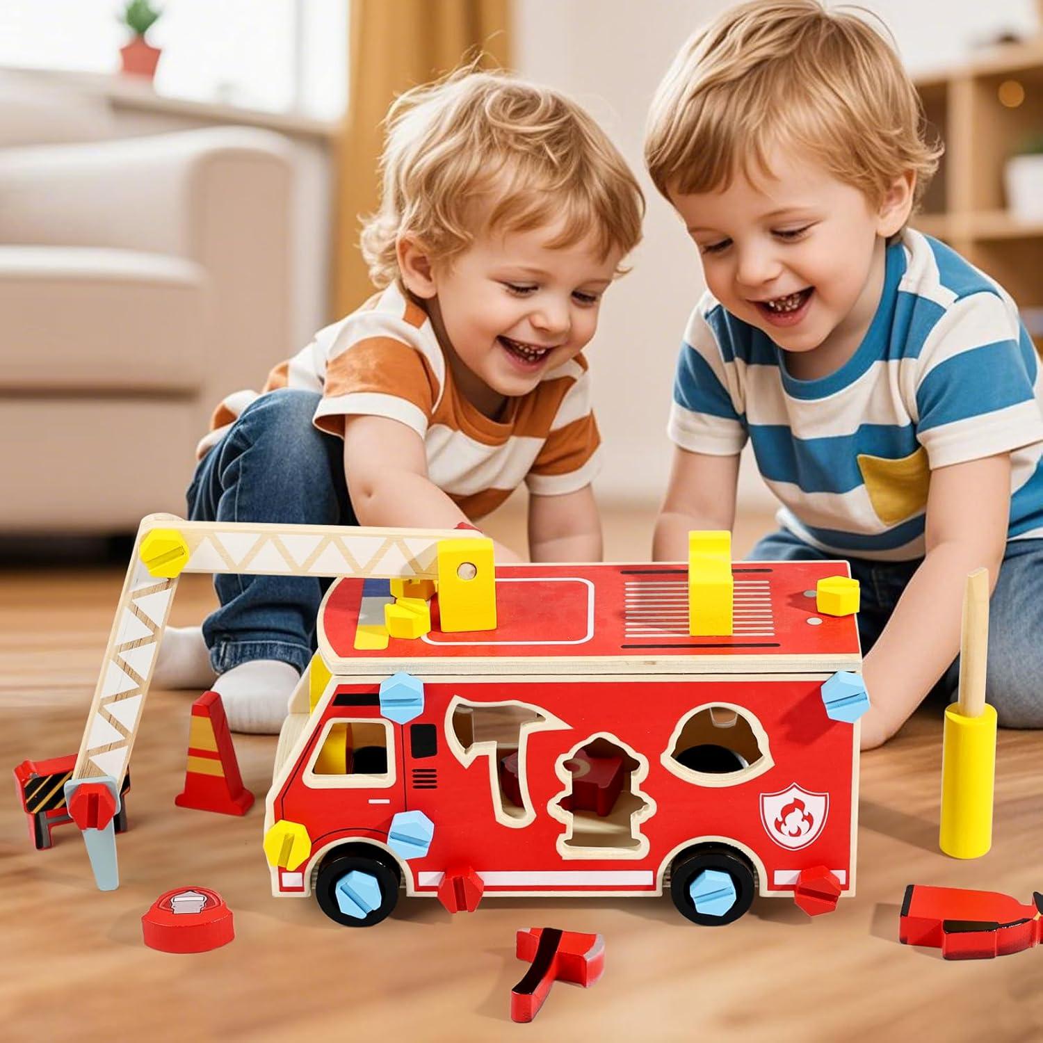 Juguete de Camión de Bomberos LOVELAND - Madera Desmontable STEM