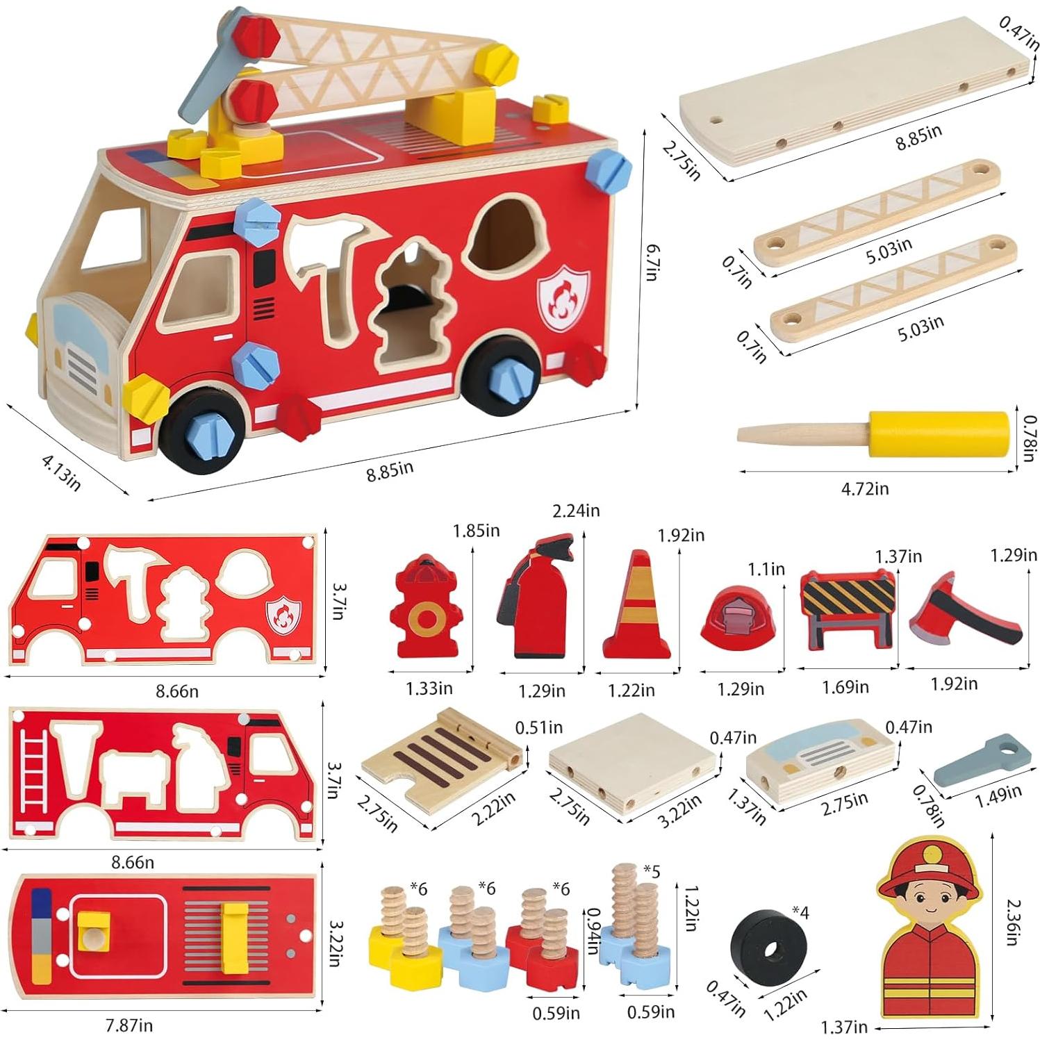 Juguete de Camión de Bomberos LOVELAND - Madera Desmontable STEM