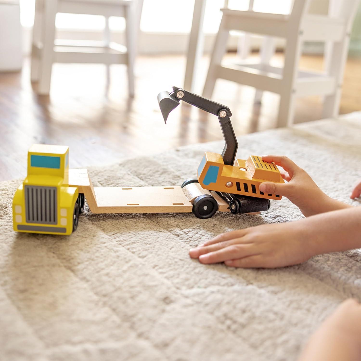 Conjunto de Vehículos de Madera Melissa & Doug - Camión y Excavadora