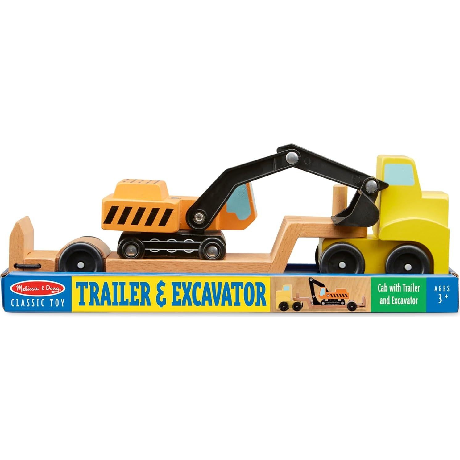 Conjunto de Vehículos de Madera Melissa & Doug - Camión y Excavadora