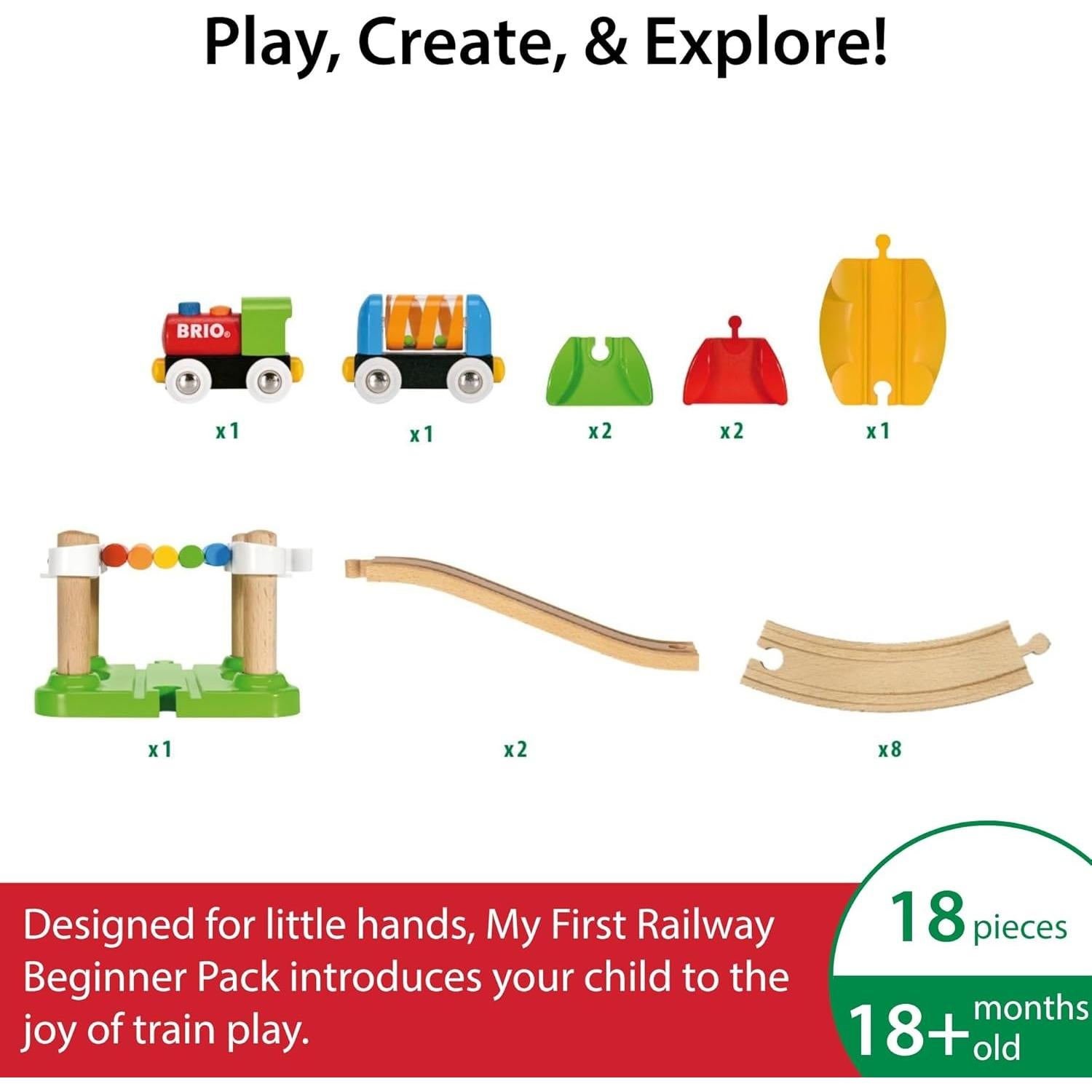 Juego de Tren de Madera BRIO - Mi Primer Ferrocarril 18 Piezas