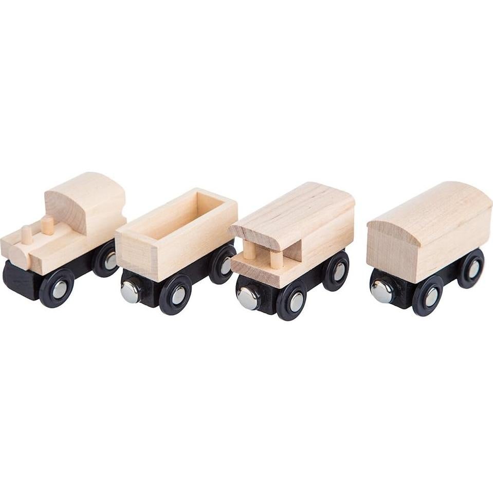 Vagones de Tren de Madera Sin Pintar ORBRIUM - 4 Piezas