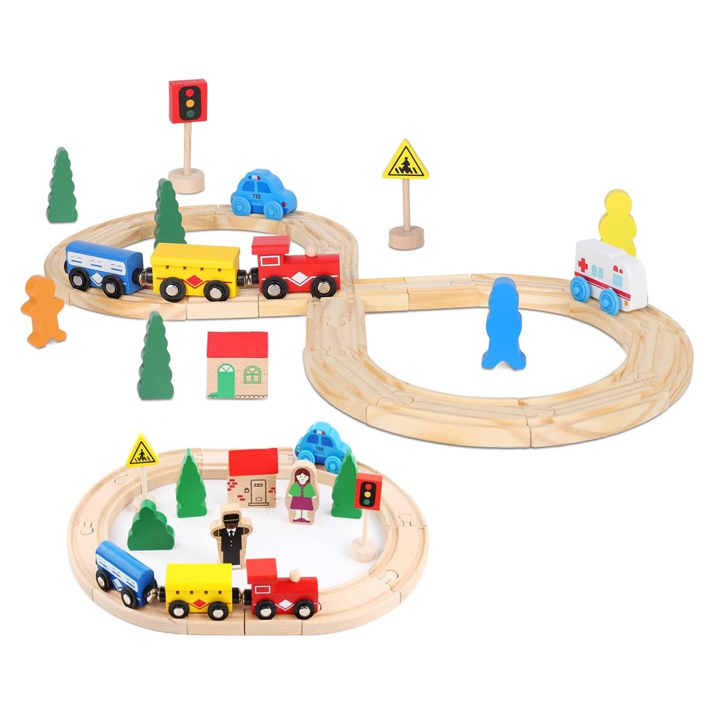 Juguete de Vías de Tren de Madera ZKKEIIE 33 Piezas 0.68kg