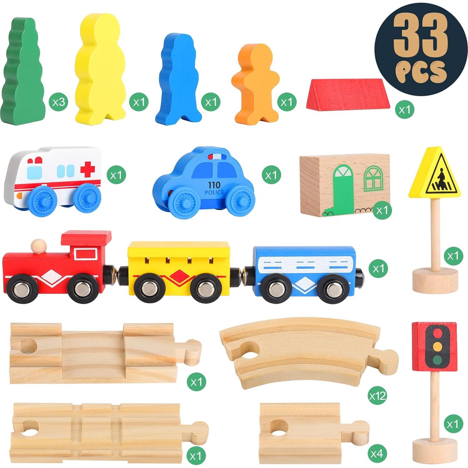 Juguete de Vías de Tren de Madera ZKKEIIE 33 Piezas 0.68kg