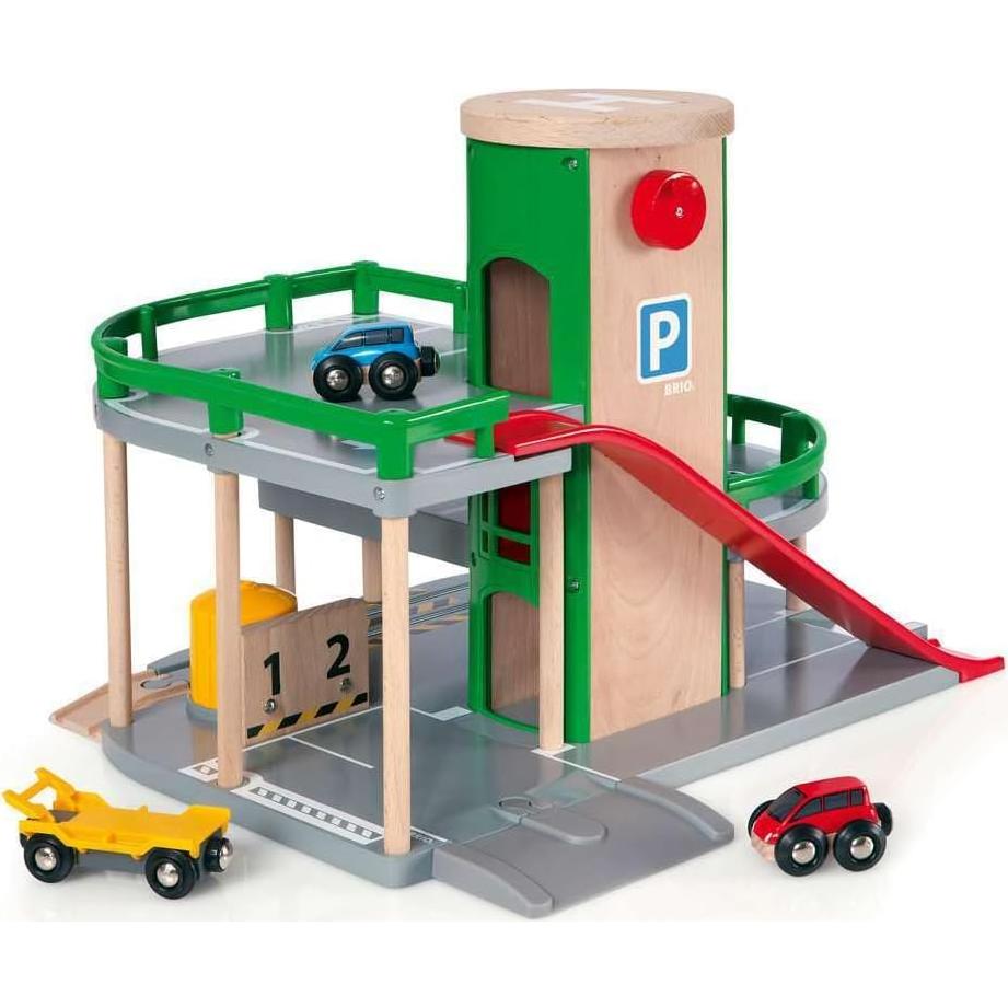 Garaje de Estacionamiento BRIO World - Madera 7 Piezas 2 Coches