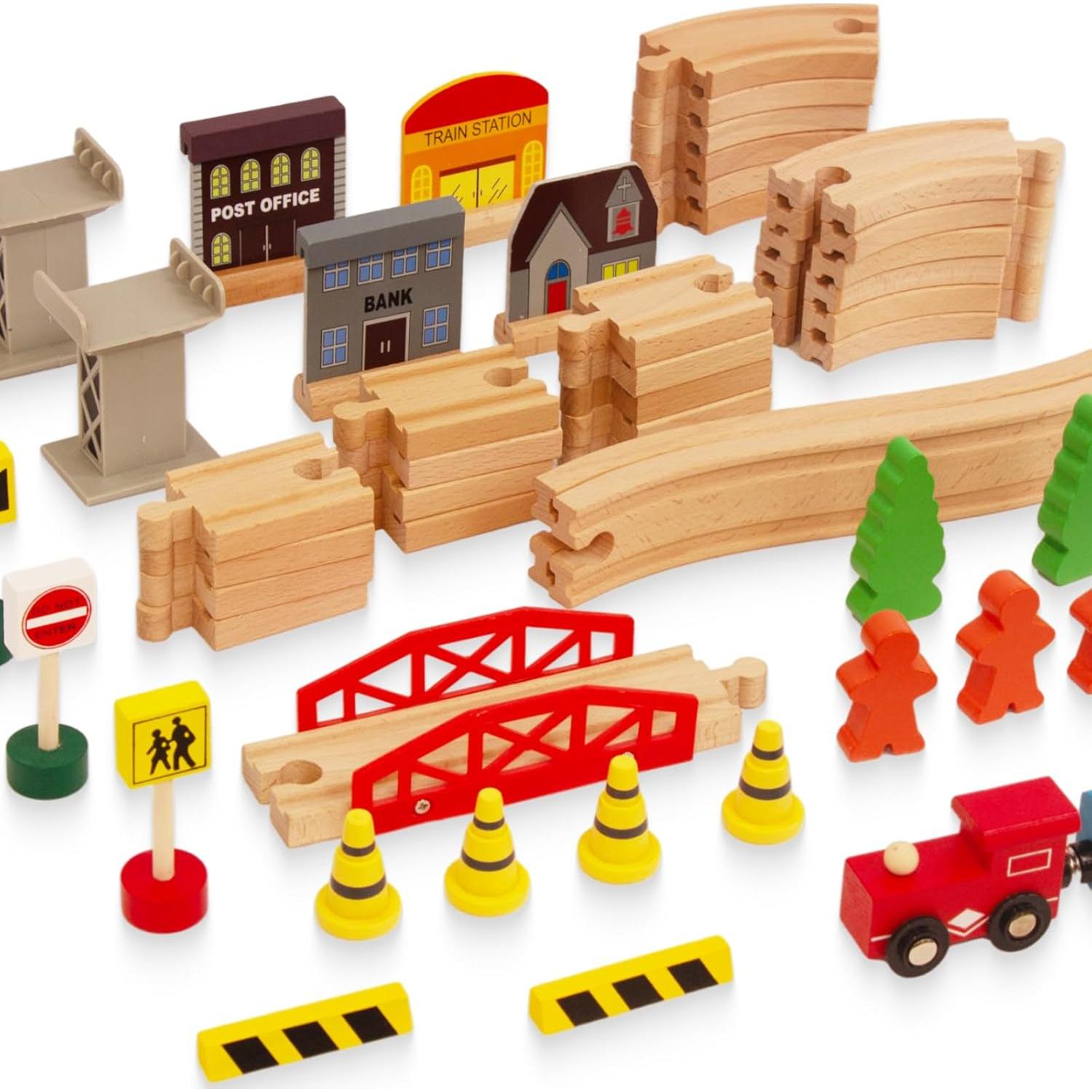 Juego de tren de madera 60 piezas WoodenEdu para niños 1-8 años