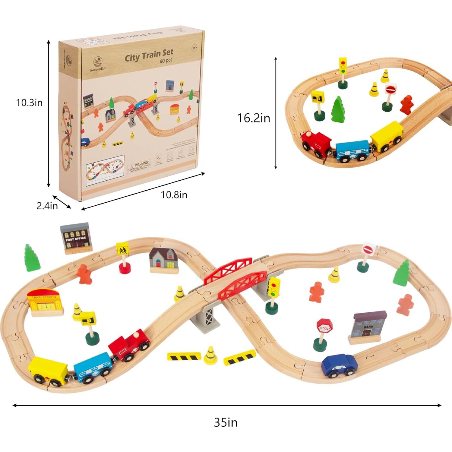 Juego de tren de madera 60 piezas WoodenEdu para niños 1-8 años