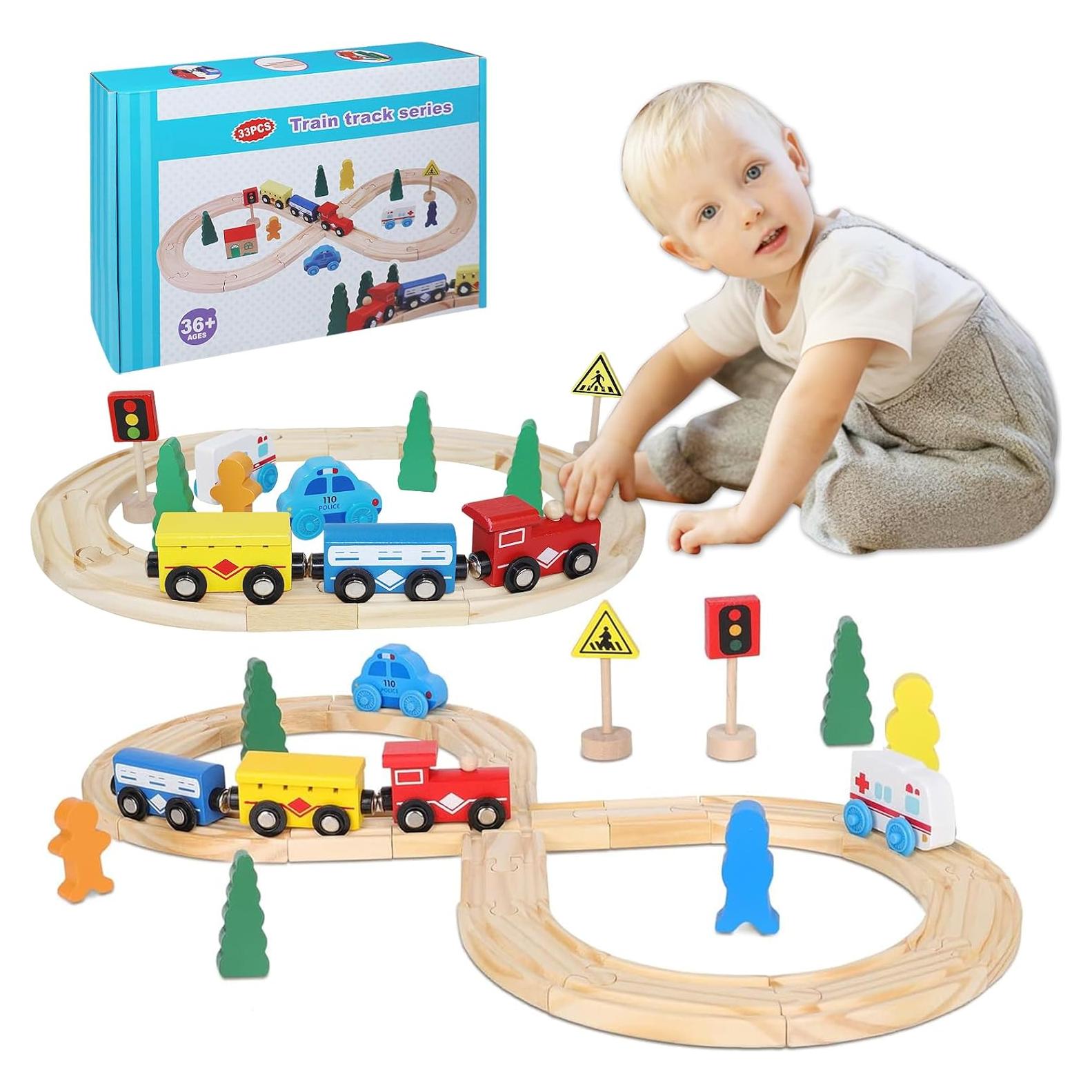 Juego de Tren de Madera HOLA PUZZLE 33 Piezas para Niños 3-6 Años