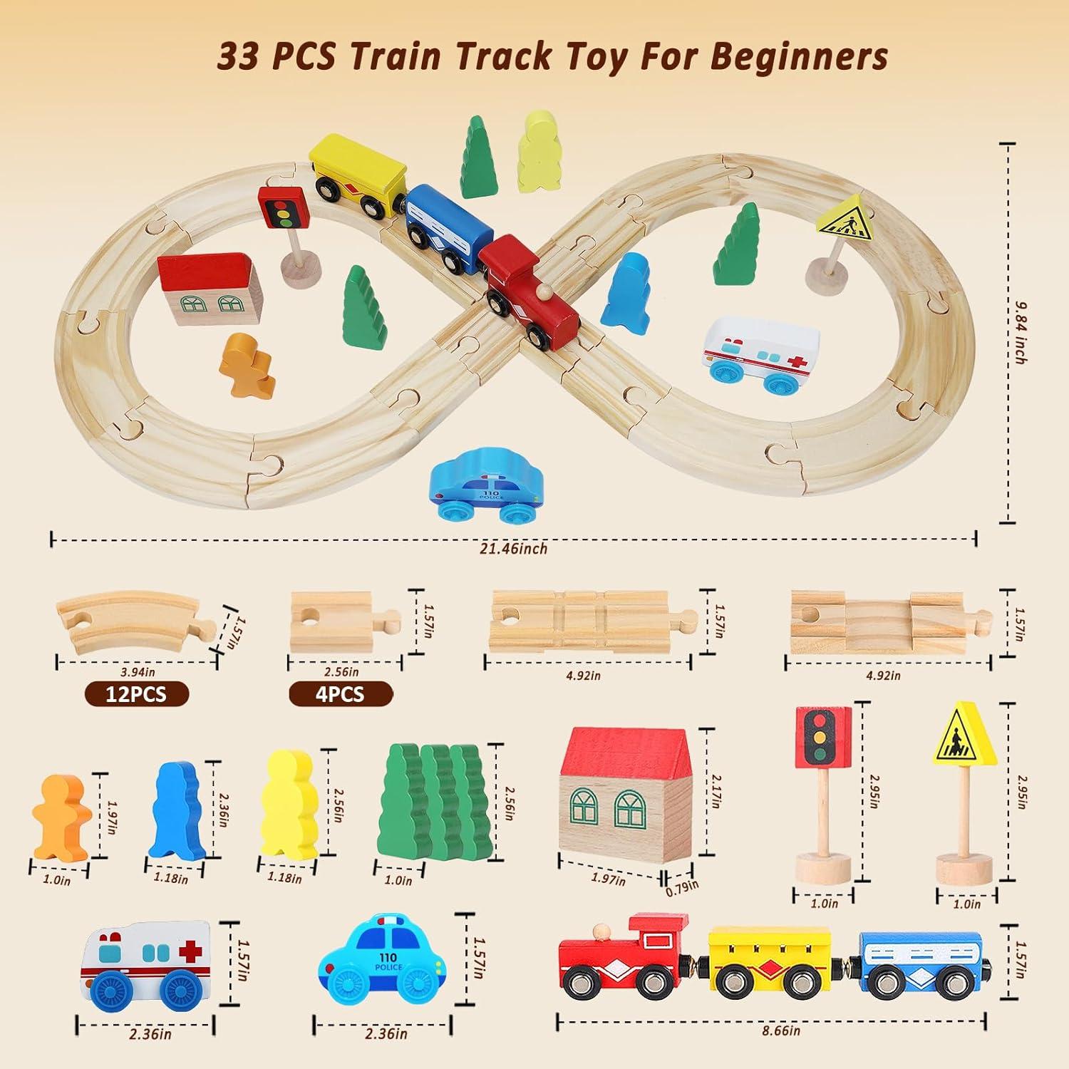 Juego de Tren de Madera HOLA PUZZLE 33 Piezas para Niños 3-6 Años