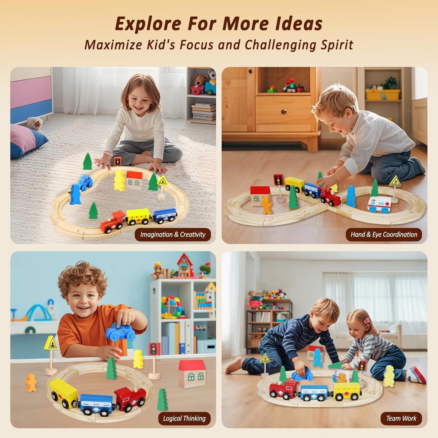 Juego de Tren de Madera HOLA PUZZLE 33 Piezas para Niños 3-6 Años