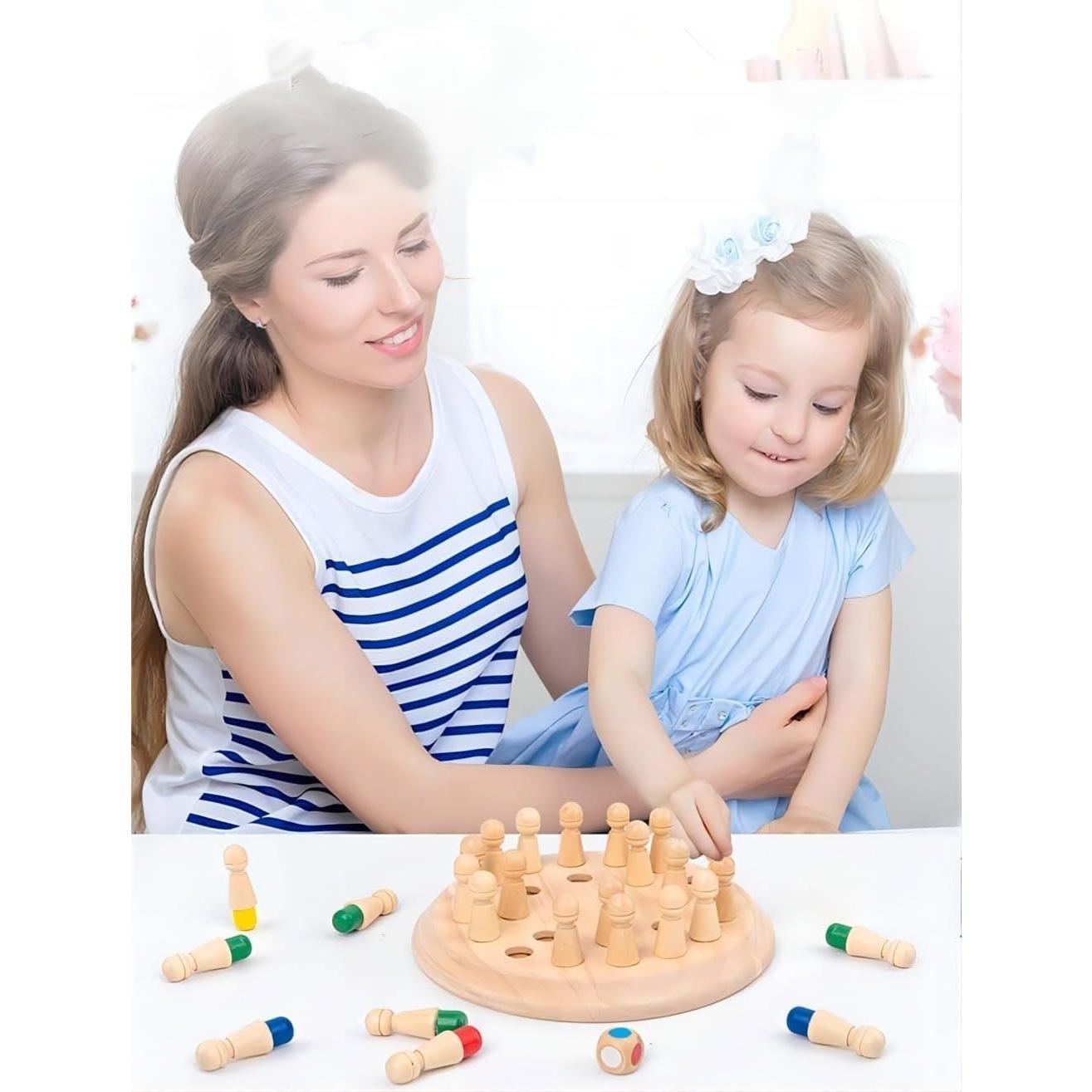 Juego de Ajedrez de Memoria de Madera QuizicalQubes 24 Piezas