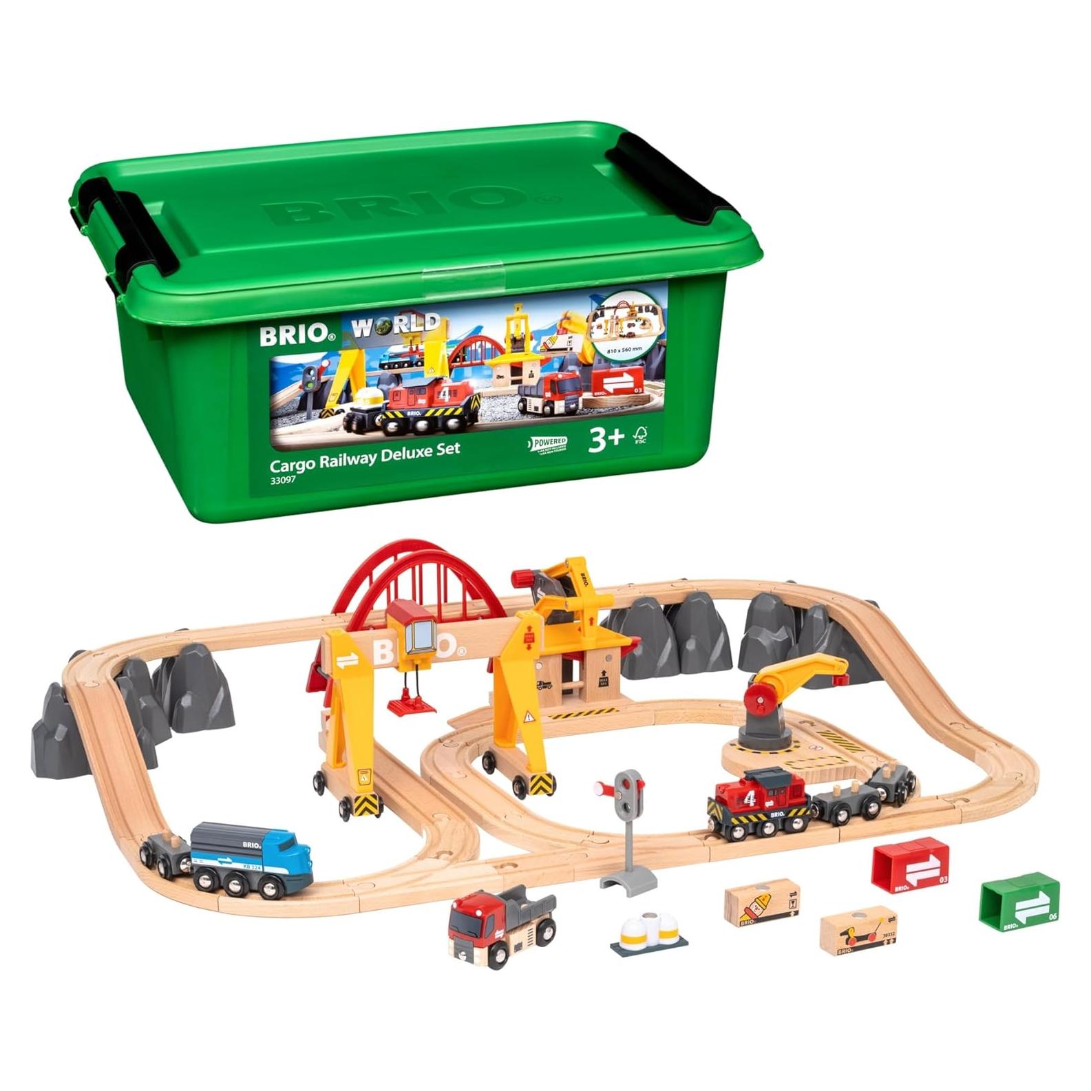 Juego de Ferrocarril de Carga Deluxe BRIO - 54 Piezas, Motor a Batería, Grúas