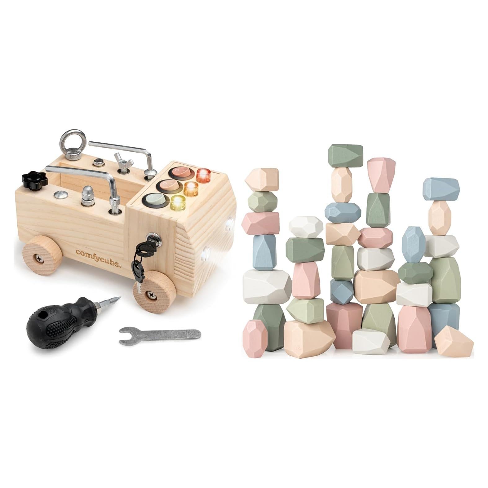 Conjunto de Juguete Montessori Comfy Cubs con Camión y Rocas