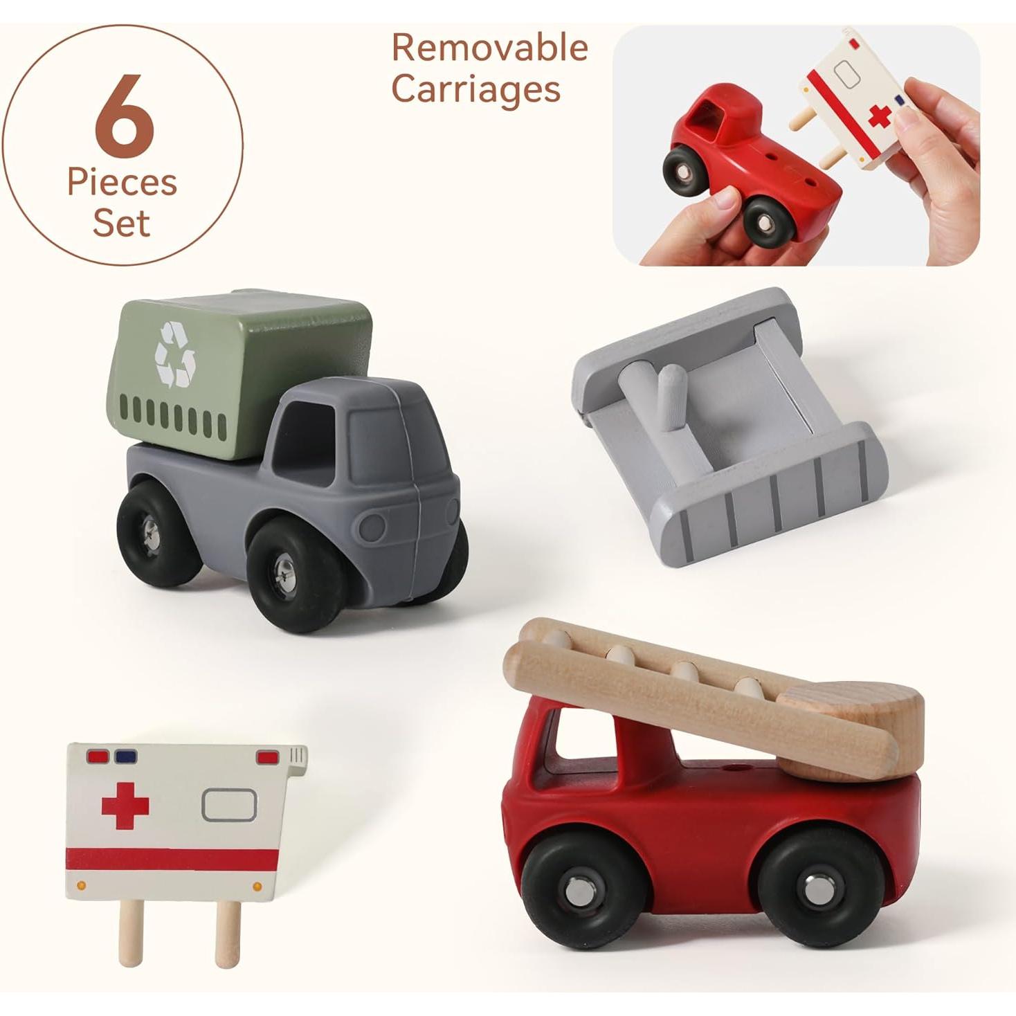 Juego de Juguetes de Vehículos de Madera 6 PCS - WOODEN TEETHER