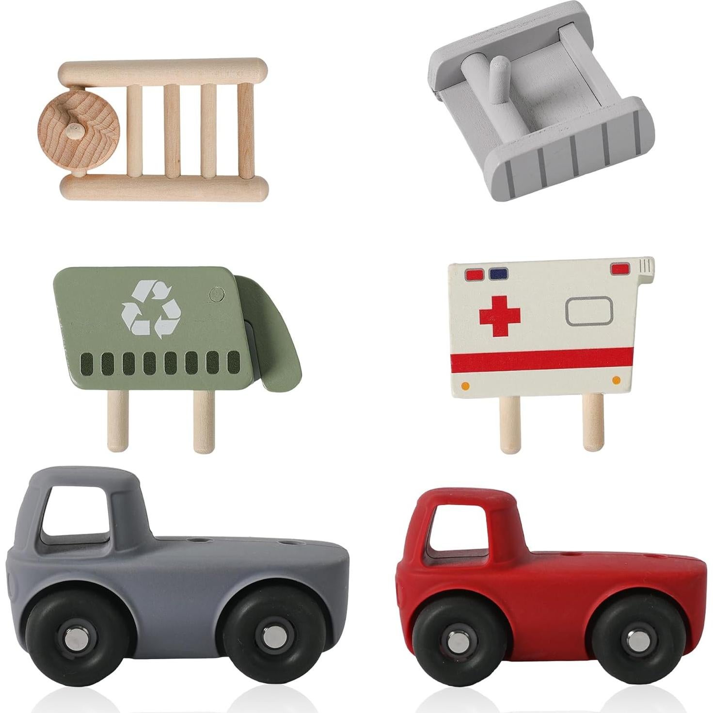 Juego de Juguetes de Vehículos de Madera 6 PCS - WOODEN TEETHER