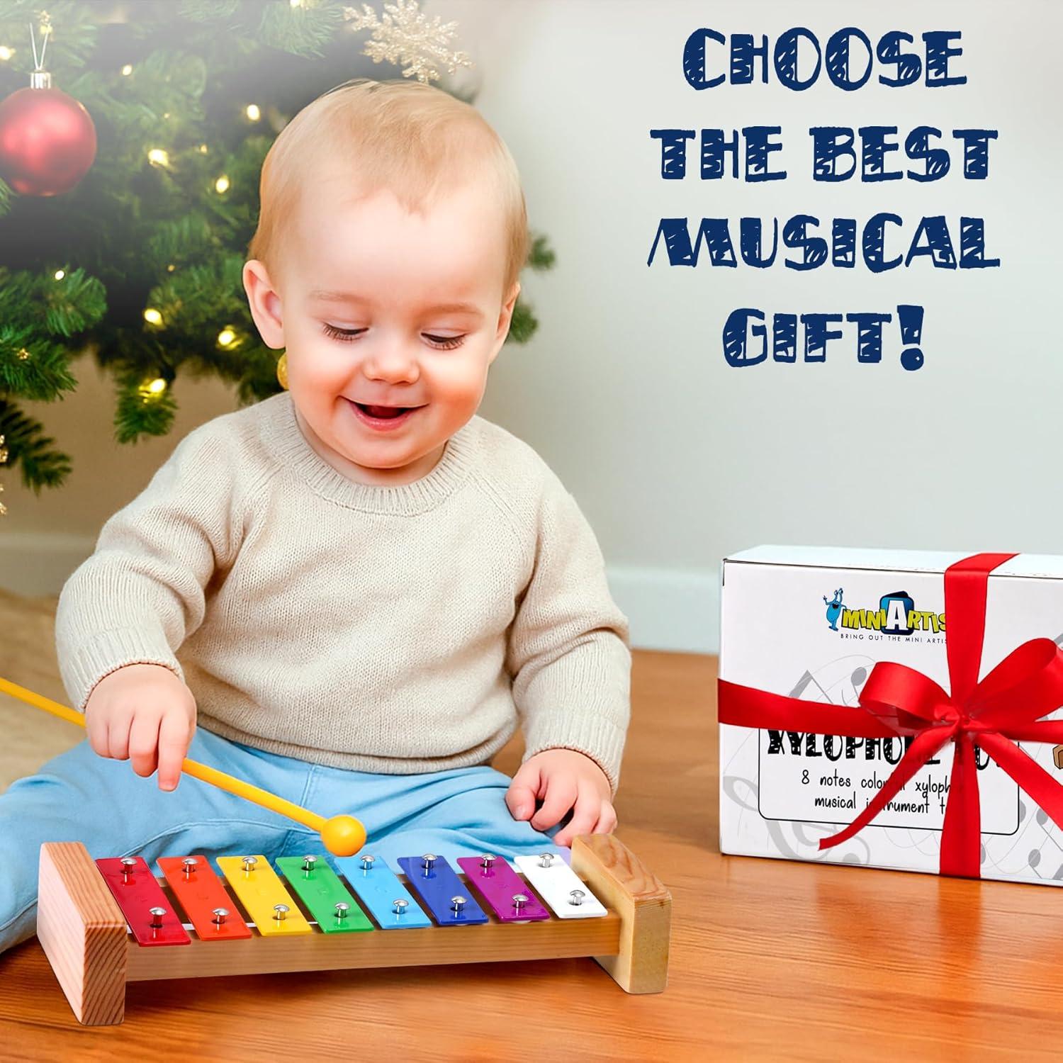 Xilófono de Madera MiniArtis para Niños 1-3 Años con 15 Canciones