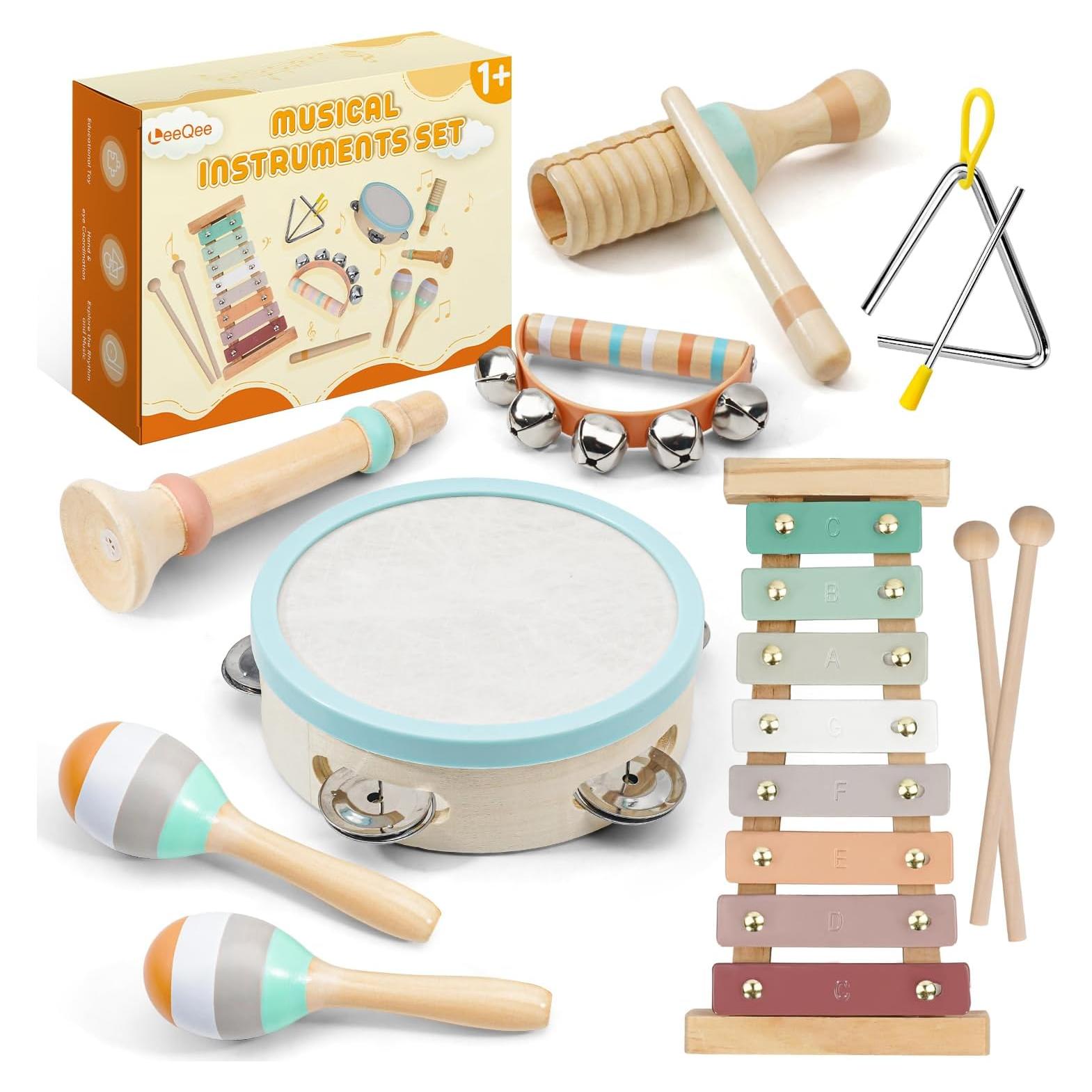 Set de Instrumentos Musicales Montessori LeeQee - Juguetes de Madera para Niños 1-3 Años