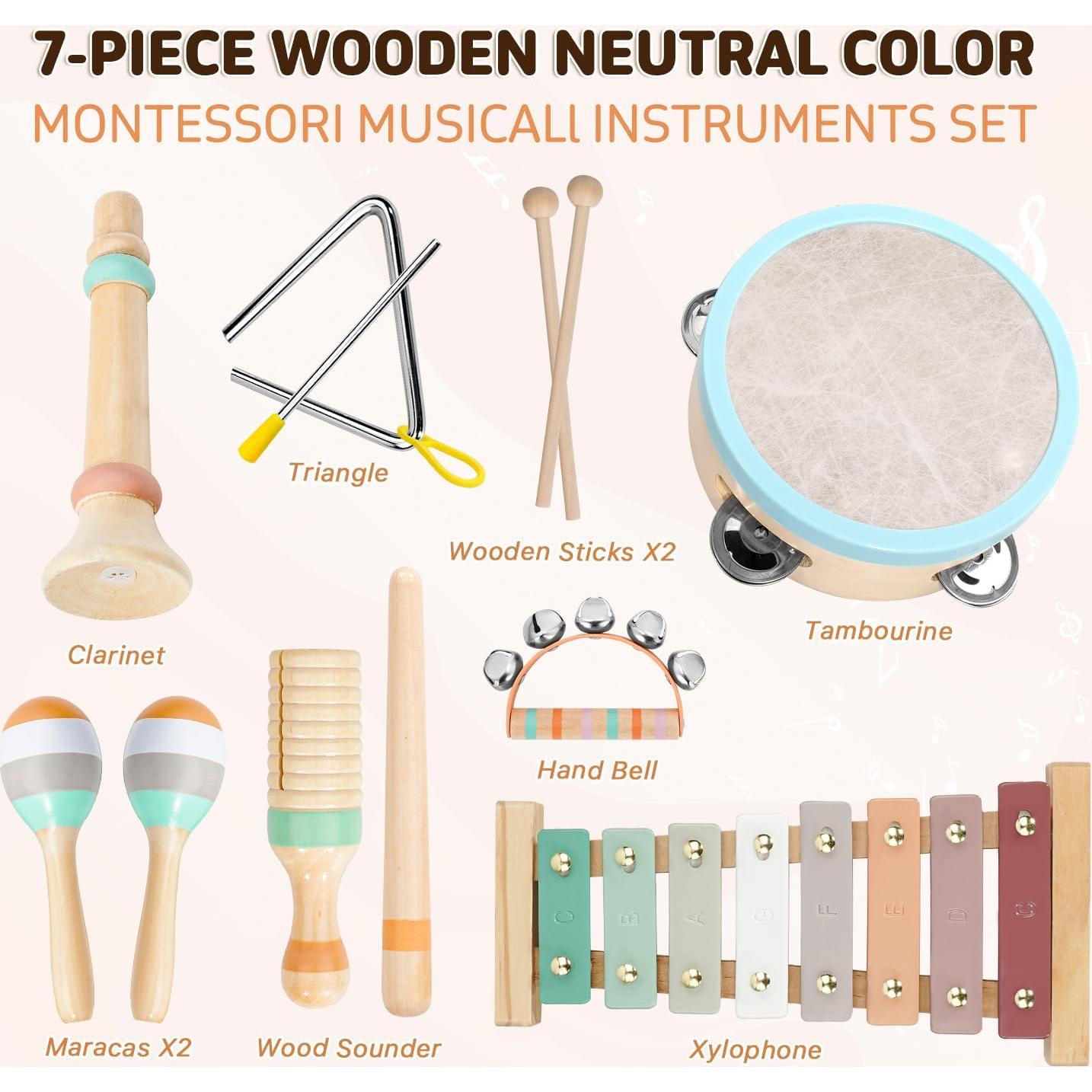 Set de Instrumentos Musicales Montessori LeeQee - Juguetes de Madera para Niños 1-3 Años