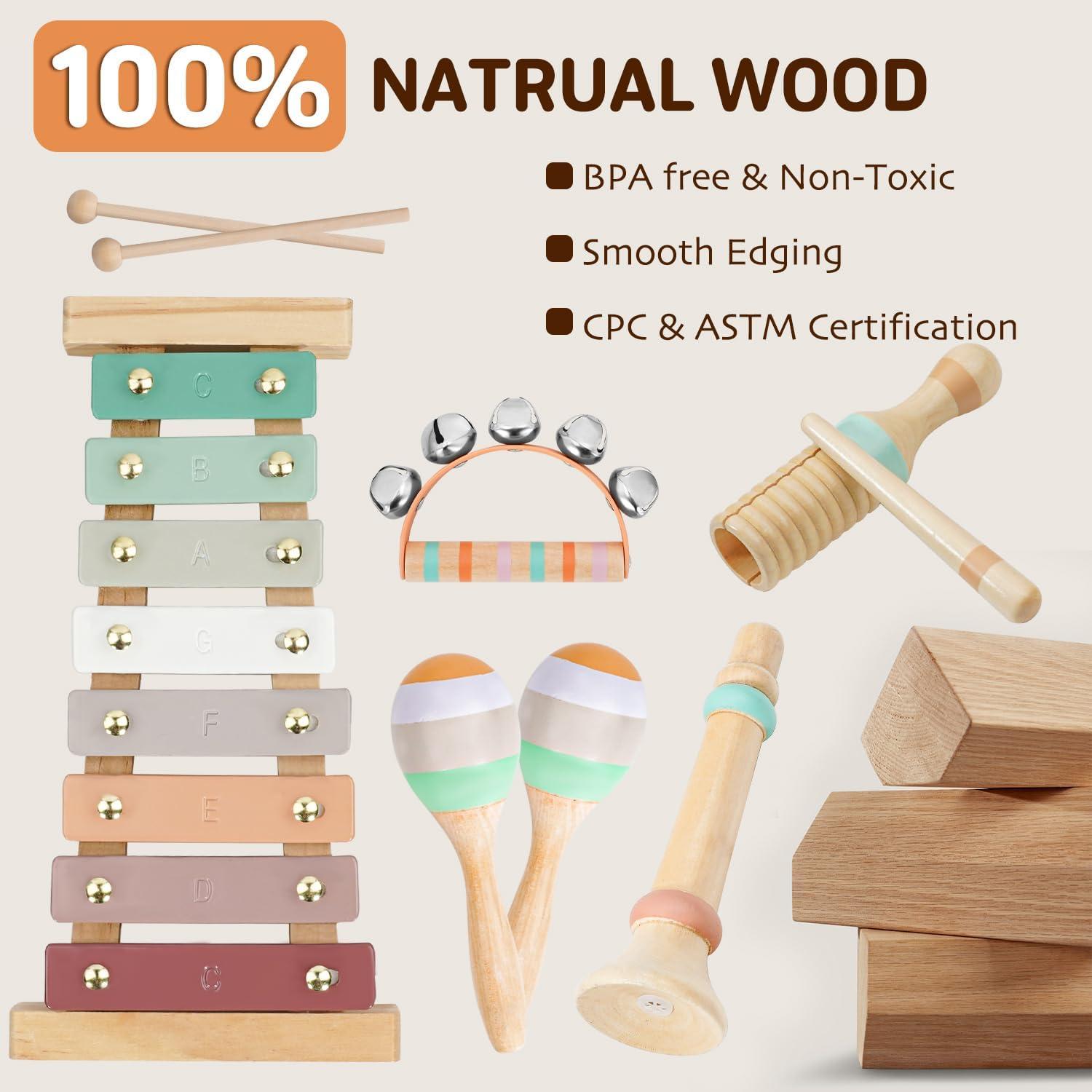 Set de Instrumentos Musicales Montessori LeeQee - Juguetes de Madera para Niños 1-3 Años