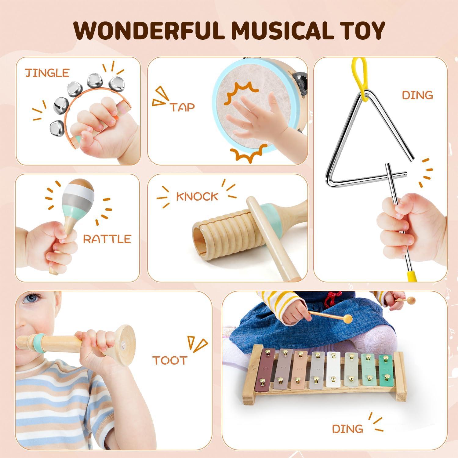 Set de Instrumentos Musicales Montessori LeeQee - Juguetes de Madera para Niños 1-3 Años