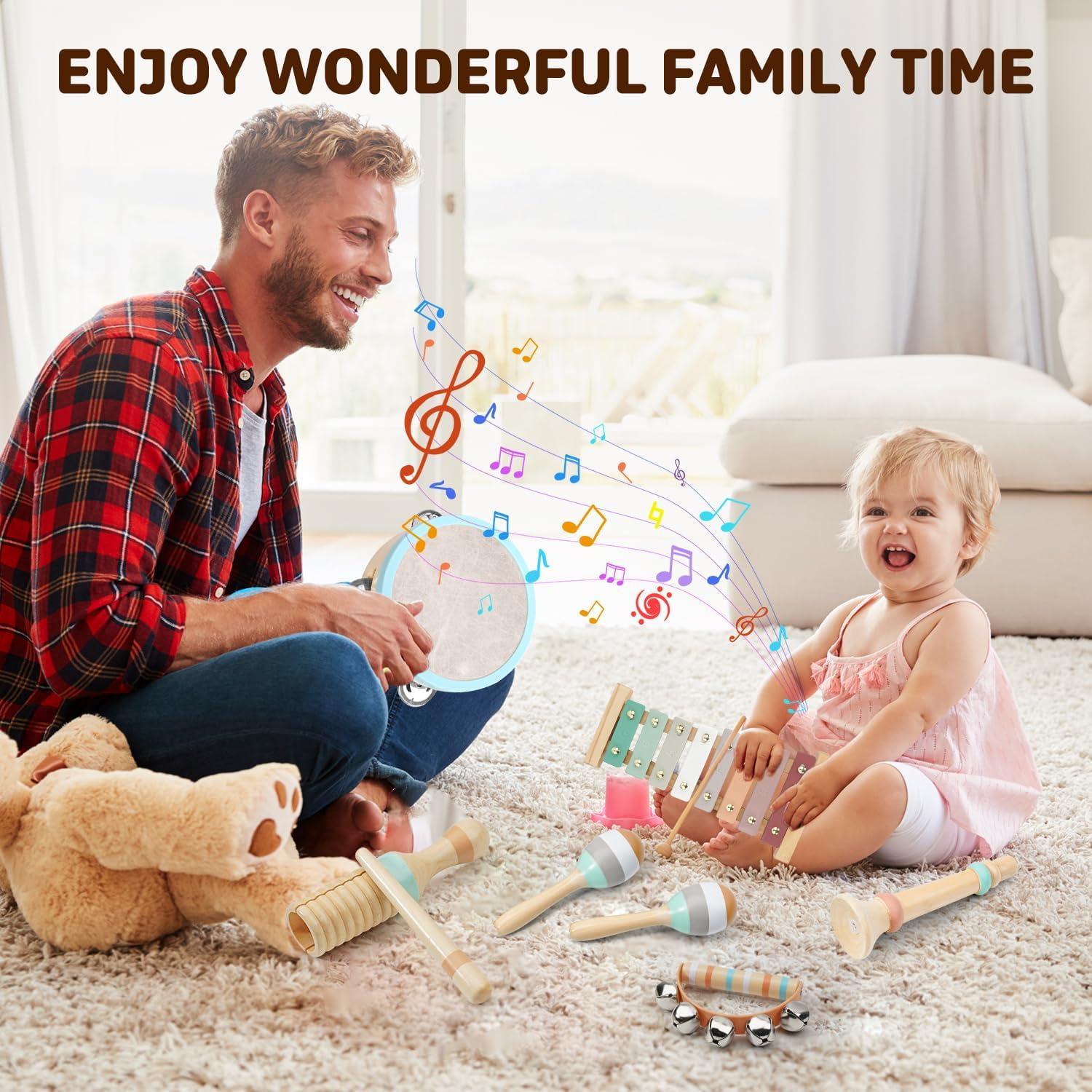 Set de Instrumentos Musicales Montessori LeeQee - Juguetes de Madera para Niños 1-3 Años