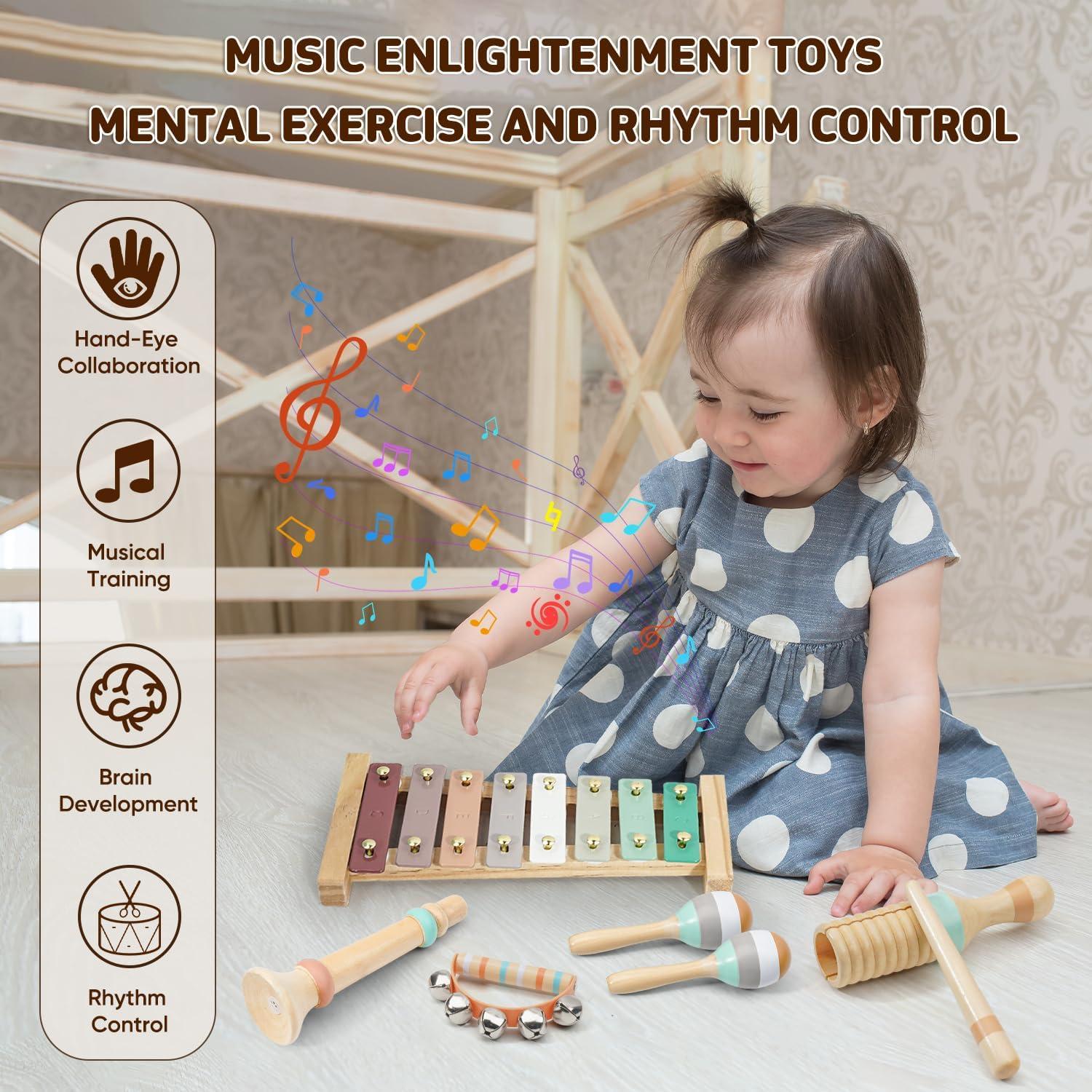 Set de Instrumentos Musicales Montessori LeeQee - Juguetes de Madera para Niños 1-3 Años